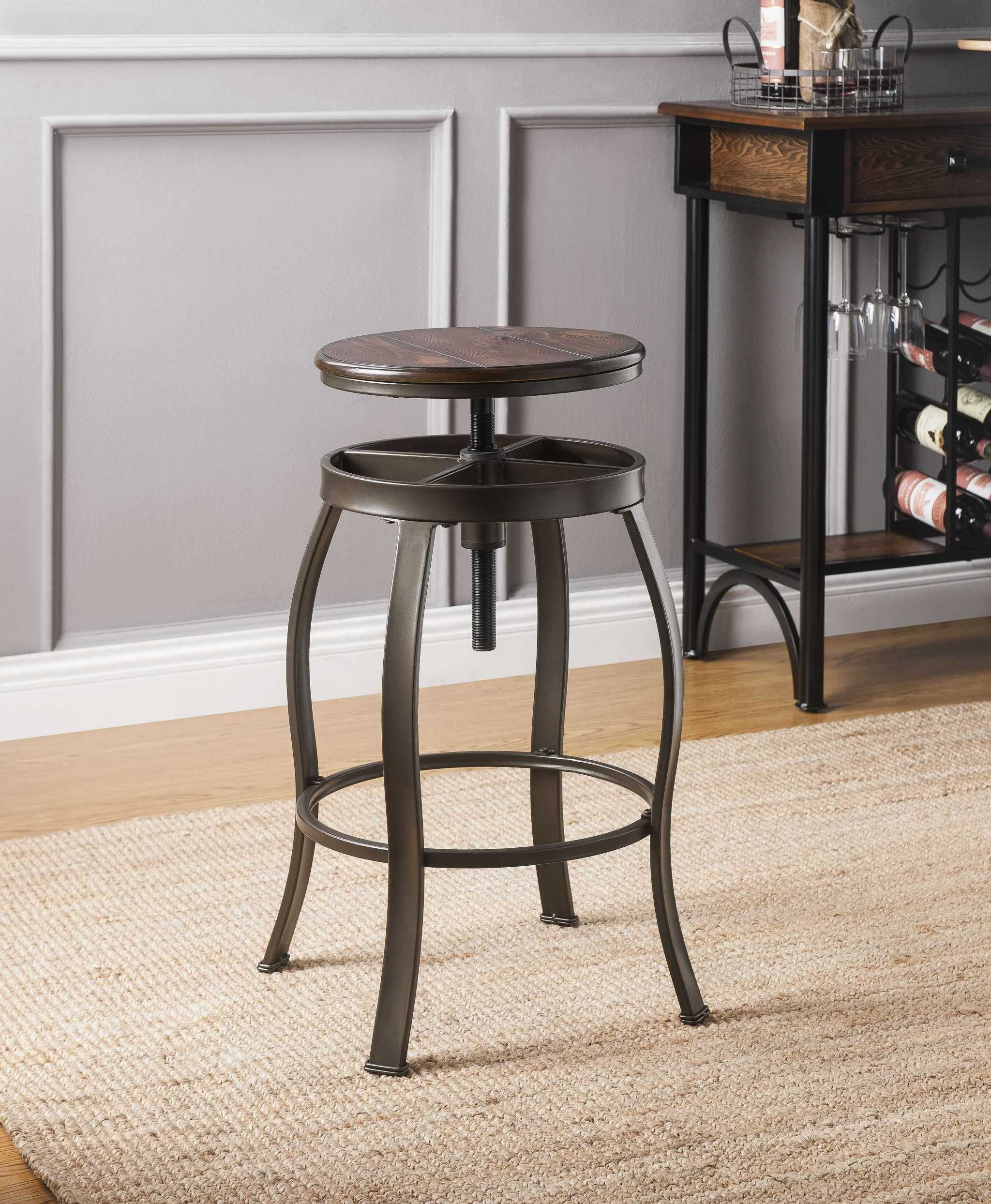31" X 31" X 41" Walnut Sandy Black Metal Wood 3Pc Pk Bar Set
