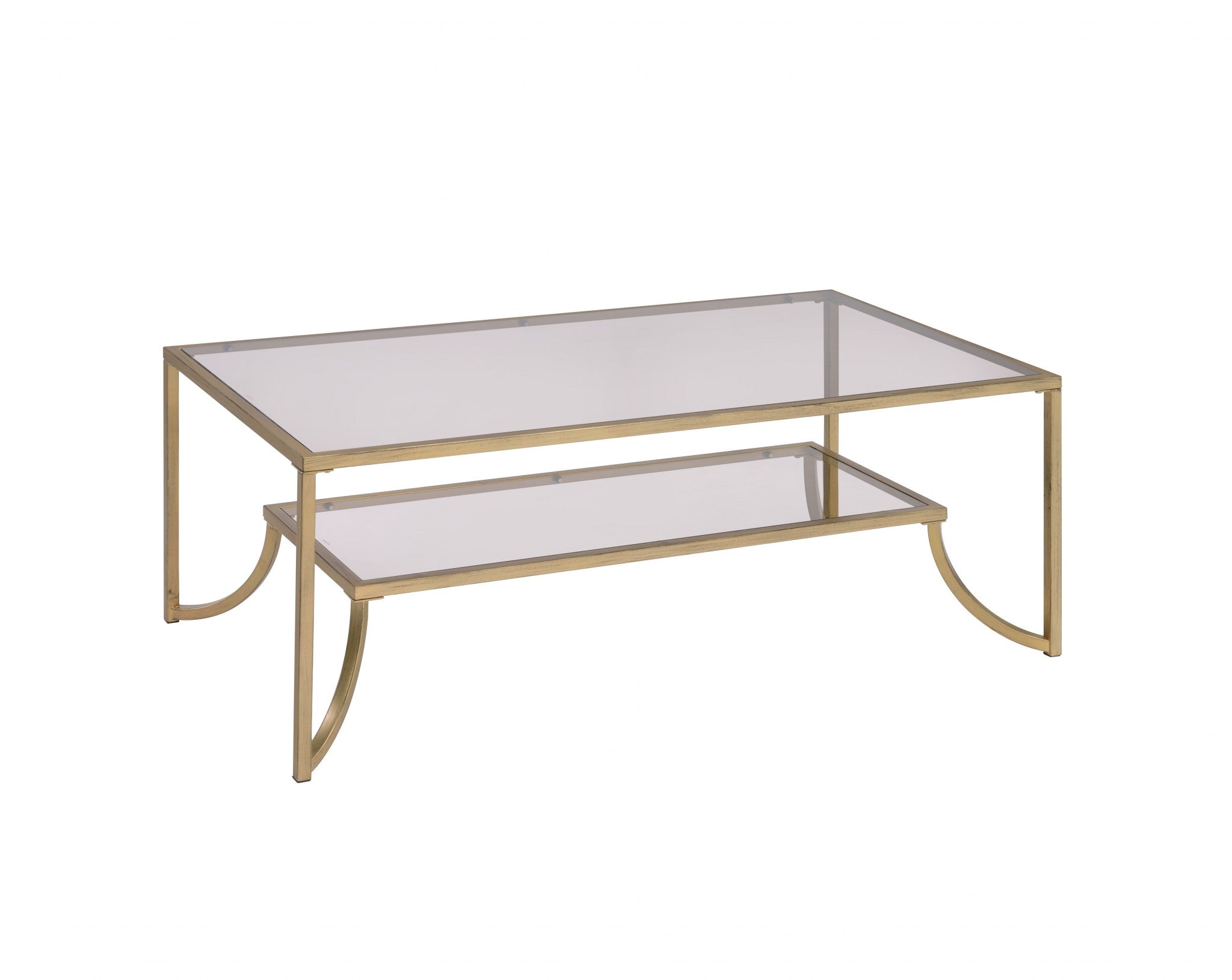 24" X 48" X 18" Antique Gold Smoky Glass Metal Coffee Table