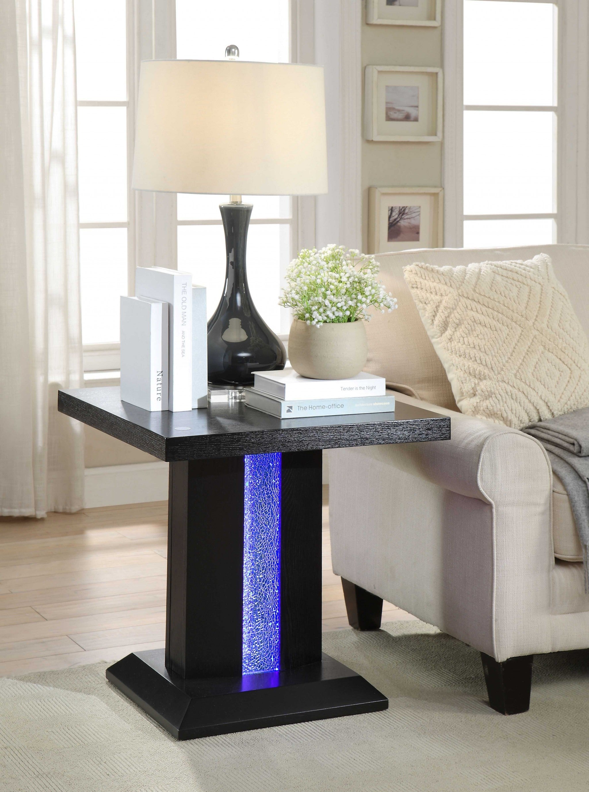 24" X 24" X 24" Black LED Wood Glass End Table
