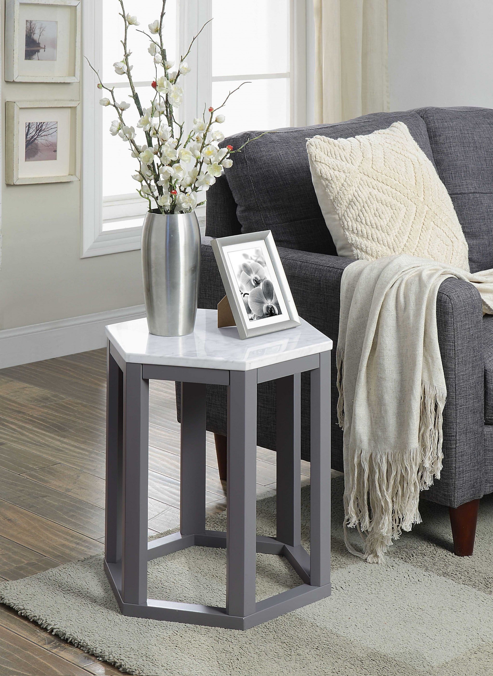 16" X 18" X 20" Gray Marble Wood 2Pc Pk End Table