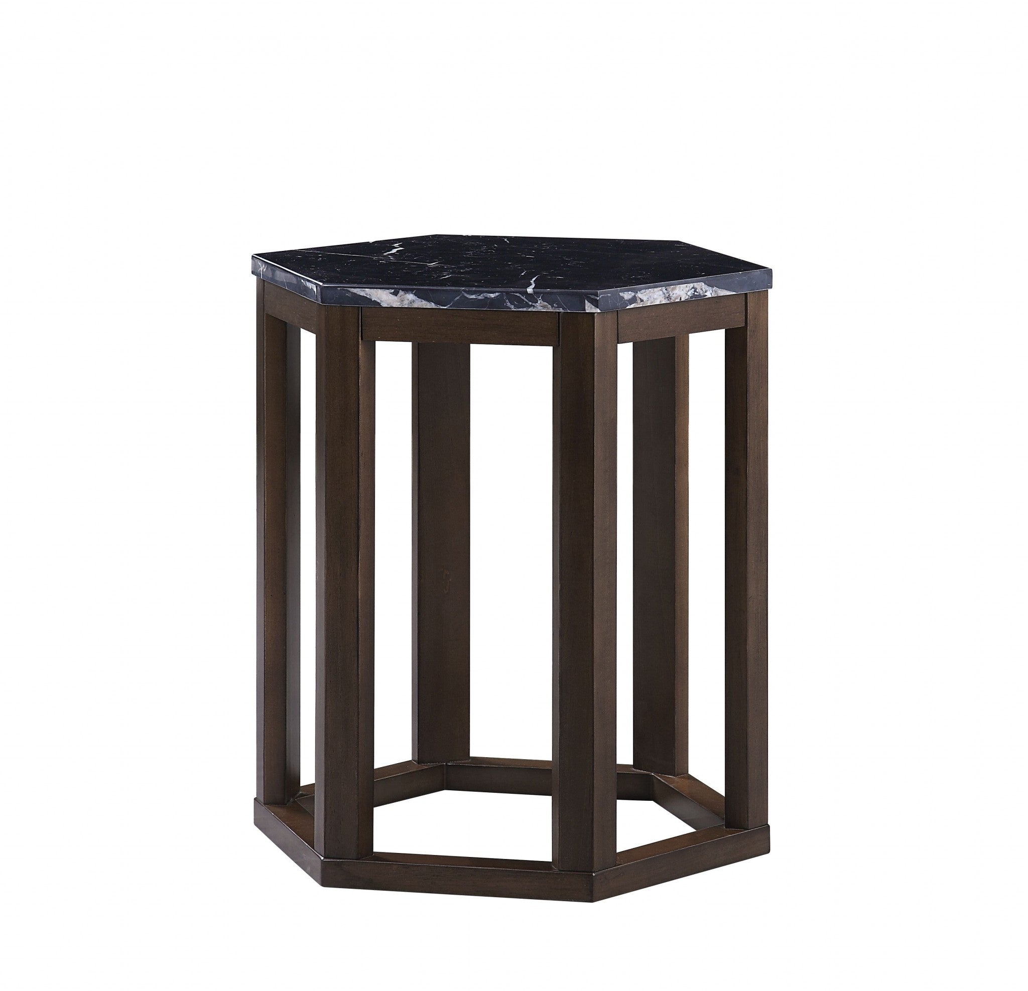16" X 18" X 20" Walnut Marble Wood 2Pc Pk End Table