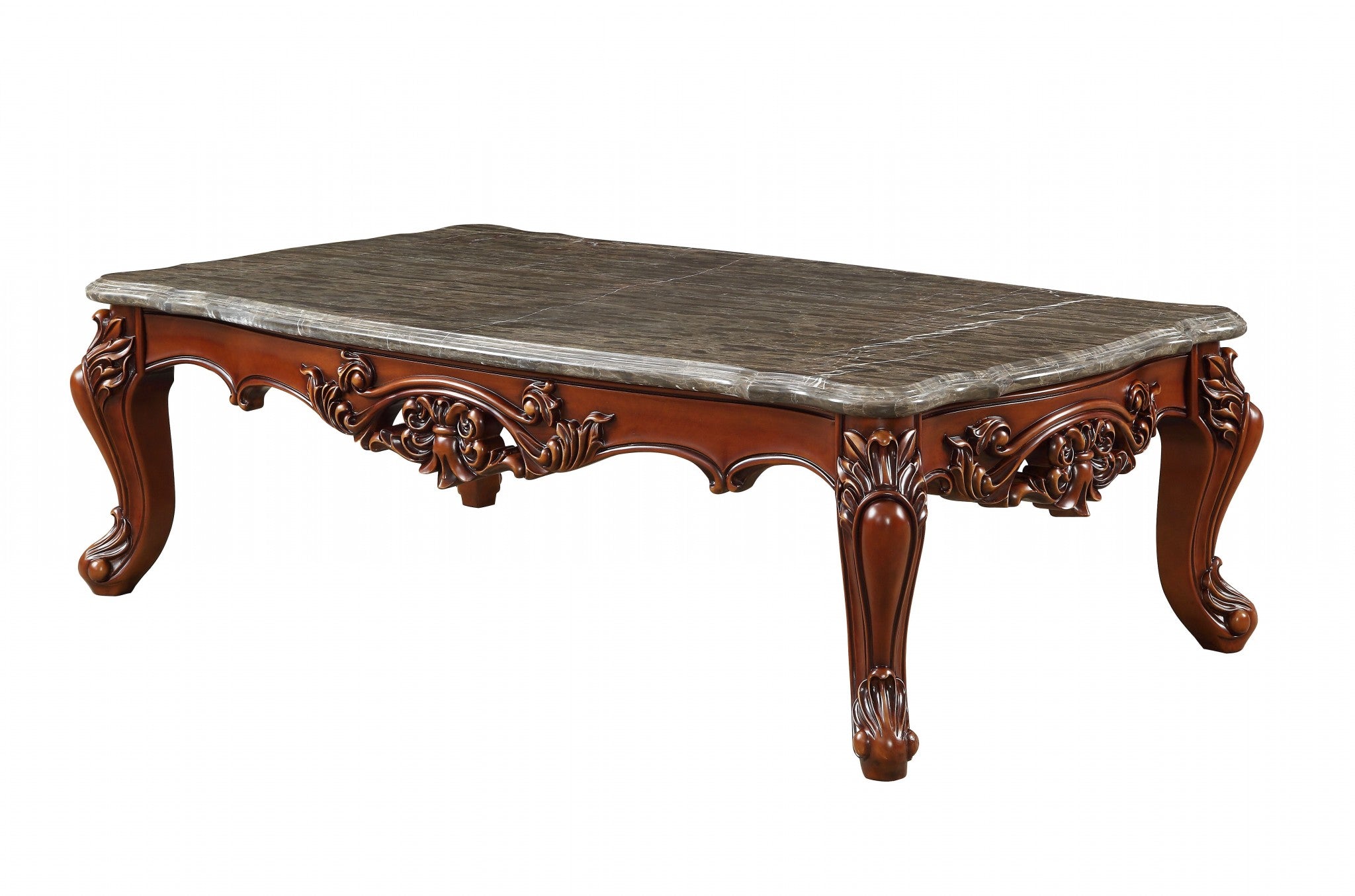 36" X 63" X 20" Marble Walnut Wood Coffee Table