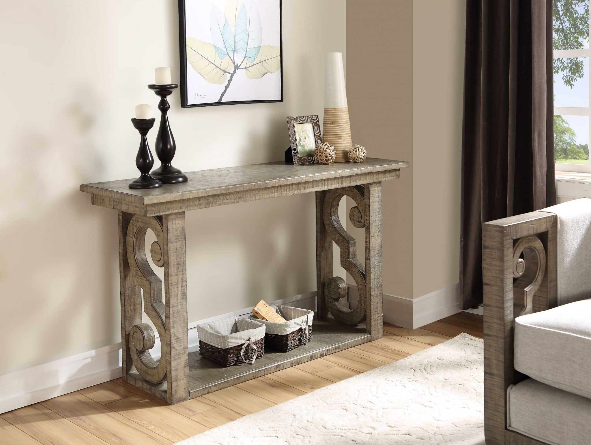 18" X 52" X 30" Salvaged Natural Wood Sofa Table