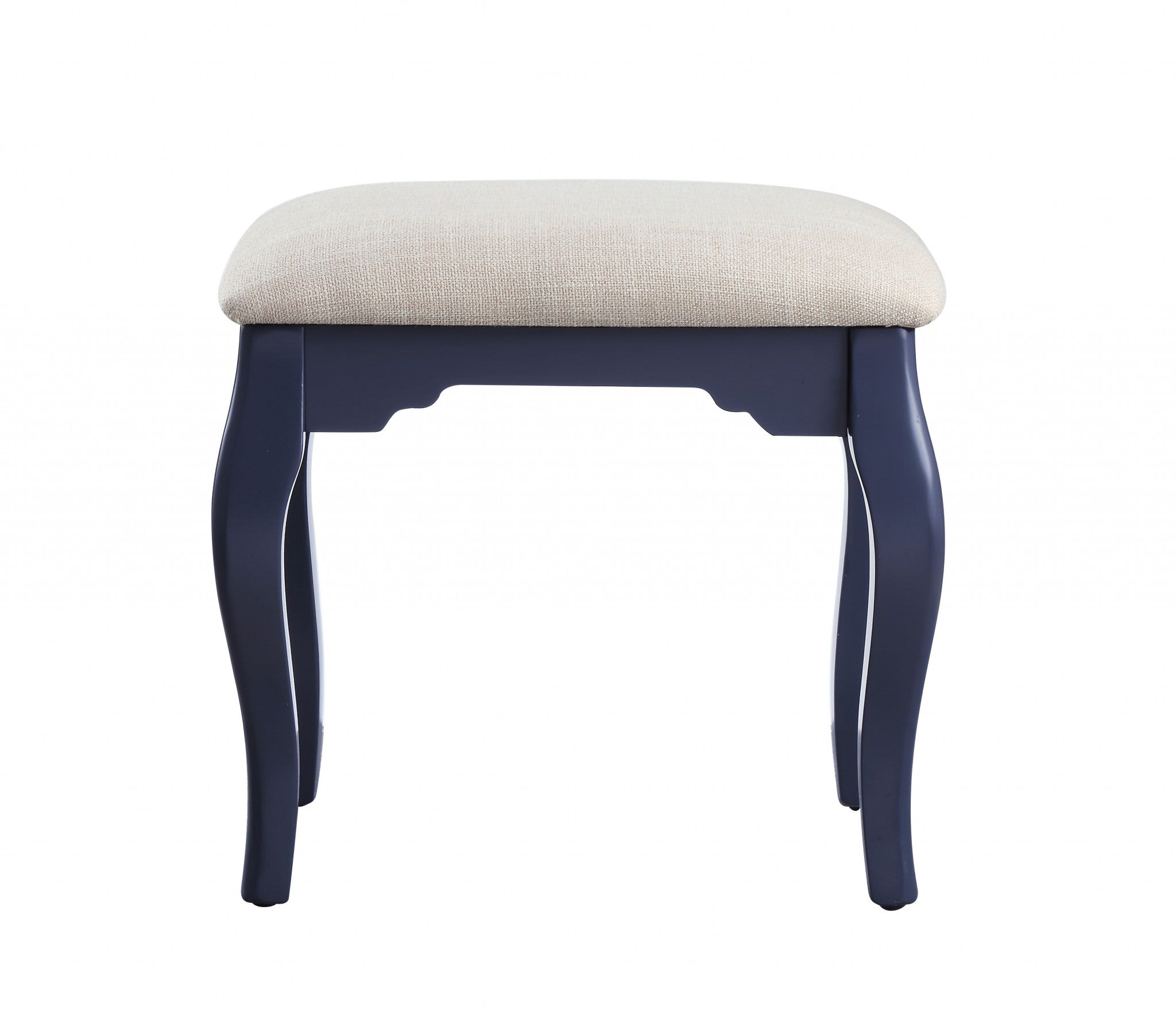 18" X 36" X 52" Tan Fabric Blue Gray Wood Mirror Upholstered (Seat) Vanity Set