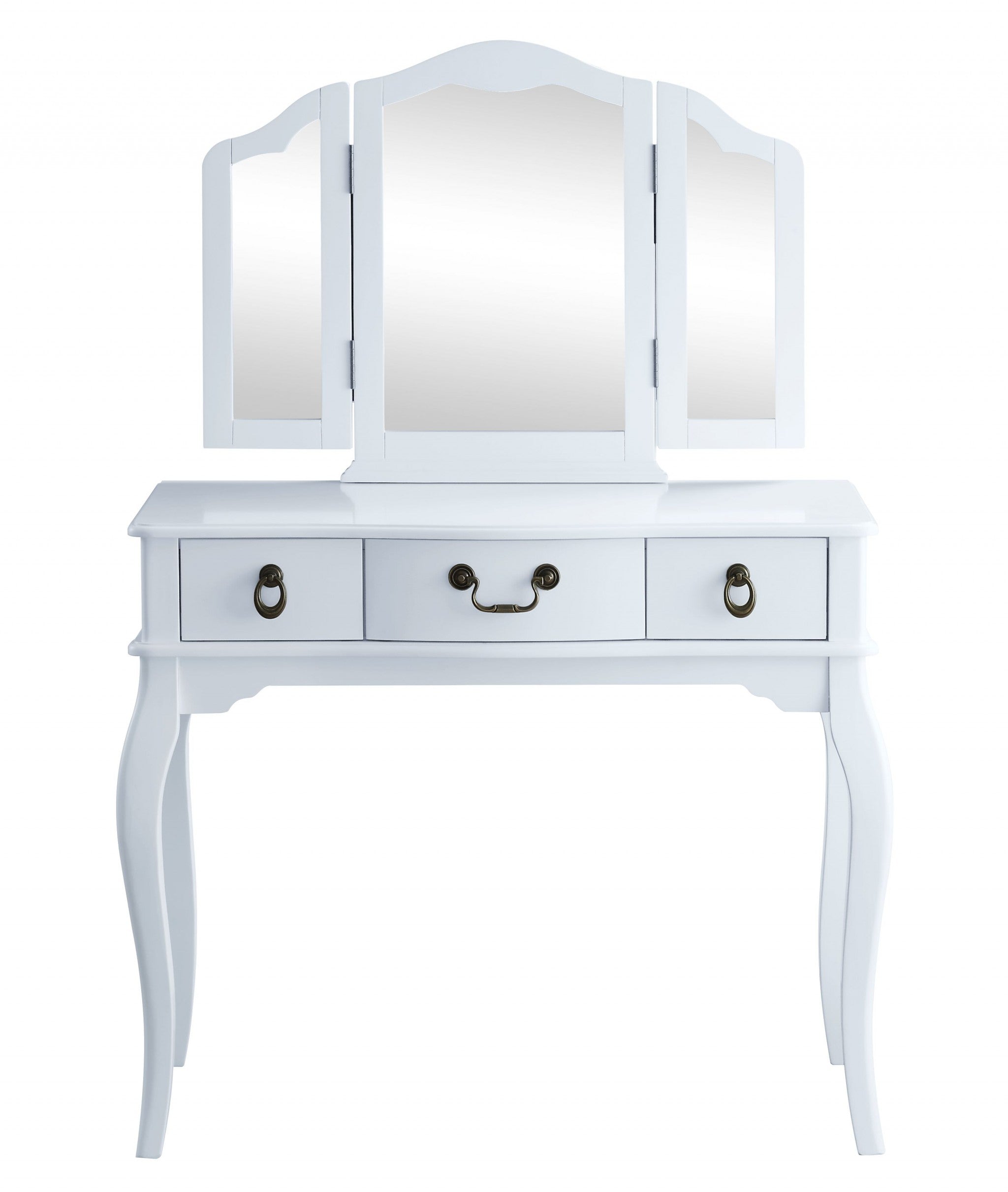 18" X 36" X 52" Tan Fabric White Wood Mirror Upholstered (Seat) Vanity Set