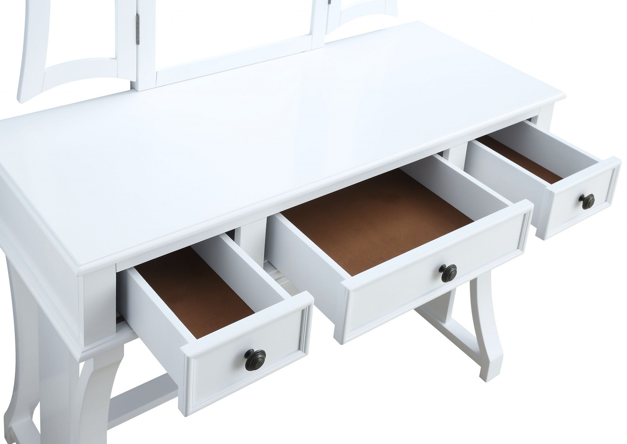 19" X 43" X 54" Tan Fabric White Wood Mirror Upholstered (Seat) Vanity Set