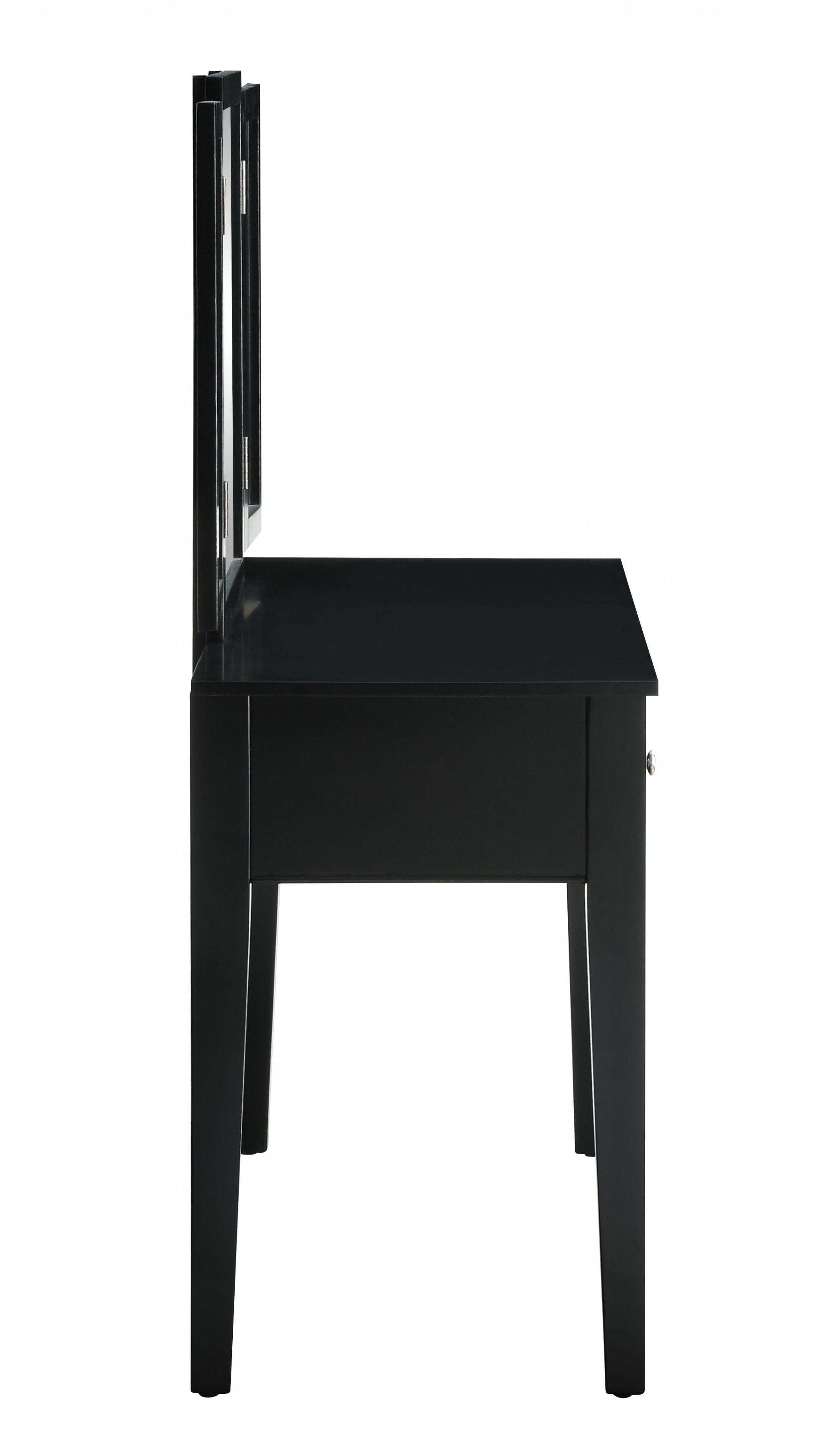 19" X 43" X 54" Tan Fabric Black Wood Mirror Upholstered (Seat) Vanity Set