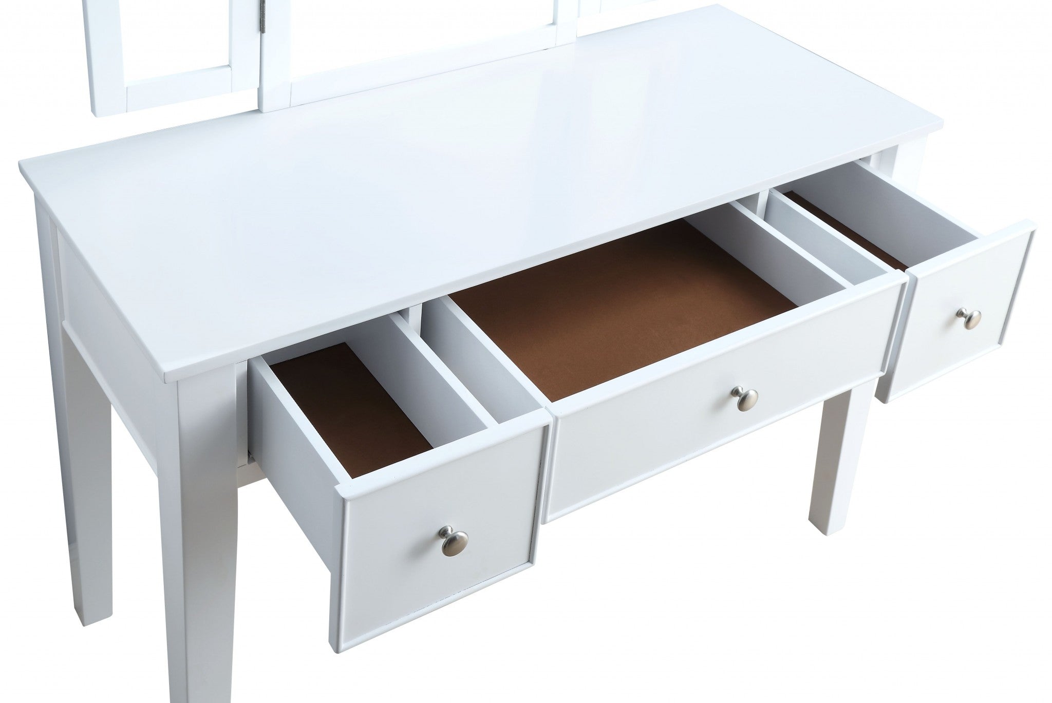 19" X 43" X 54" Tan Fabric White Wood Mirror Upholstered (Seat) Vanity Set