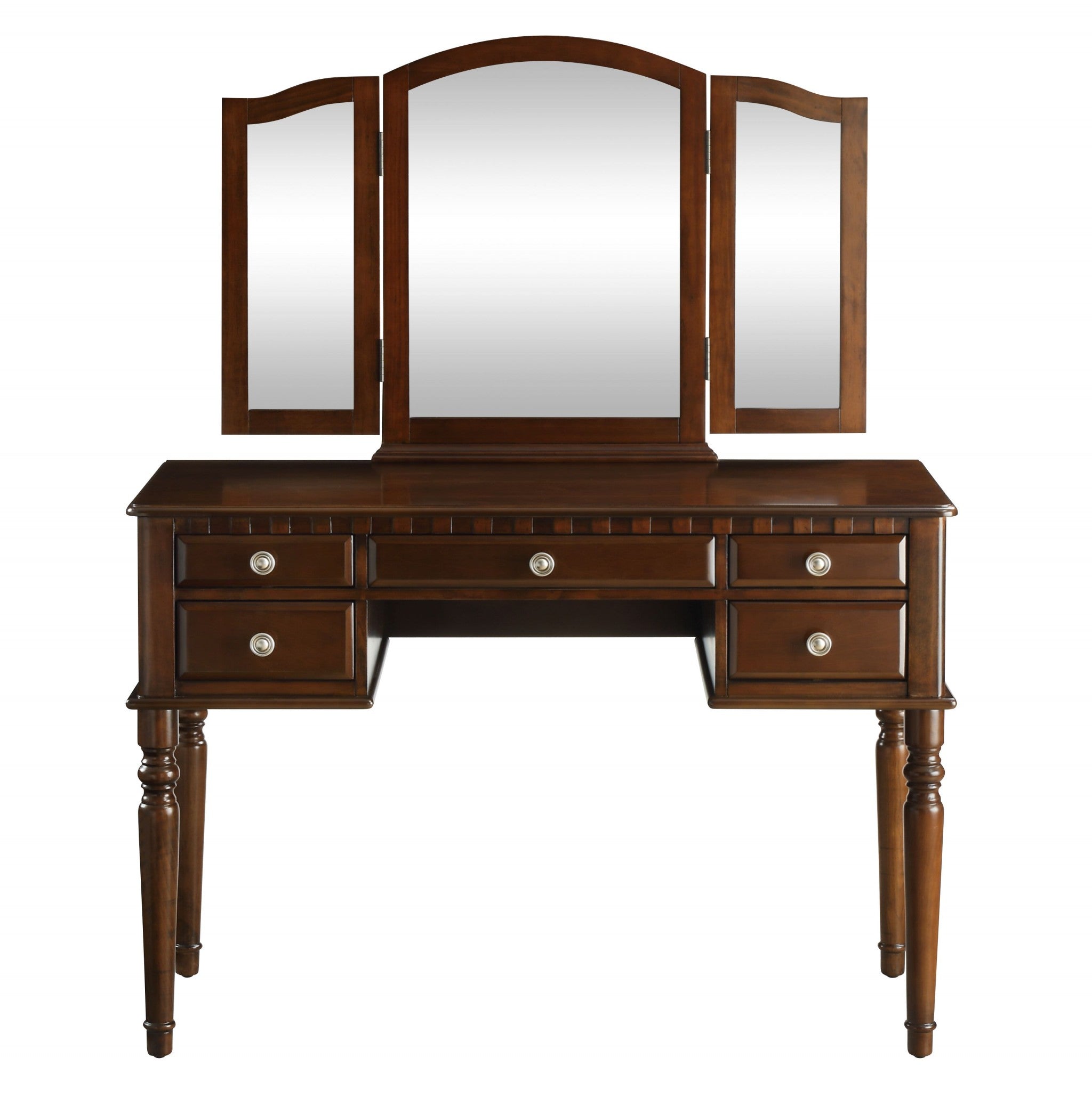 19" X 43" X 54" Tan Fabric Cherry Wood Mirror Upholstered (Seat) Vanity Set