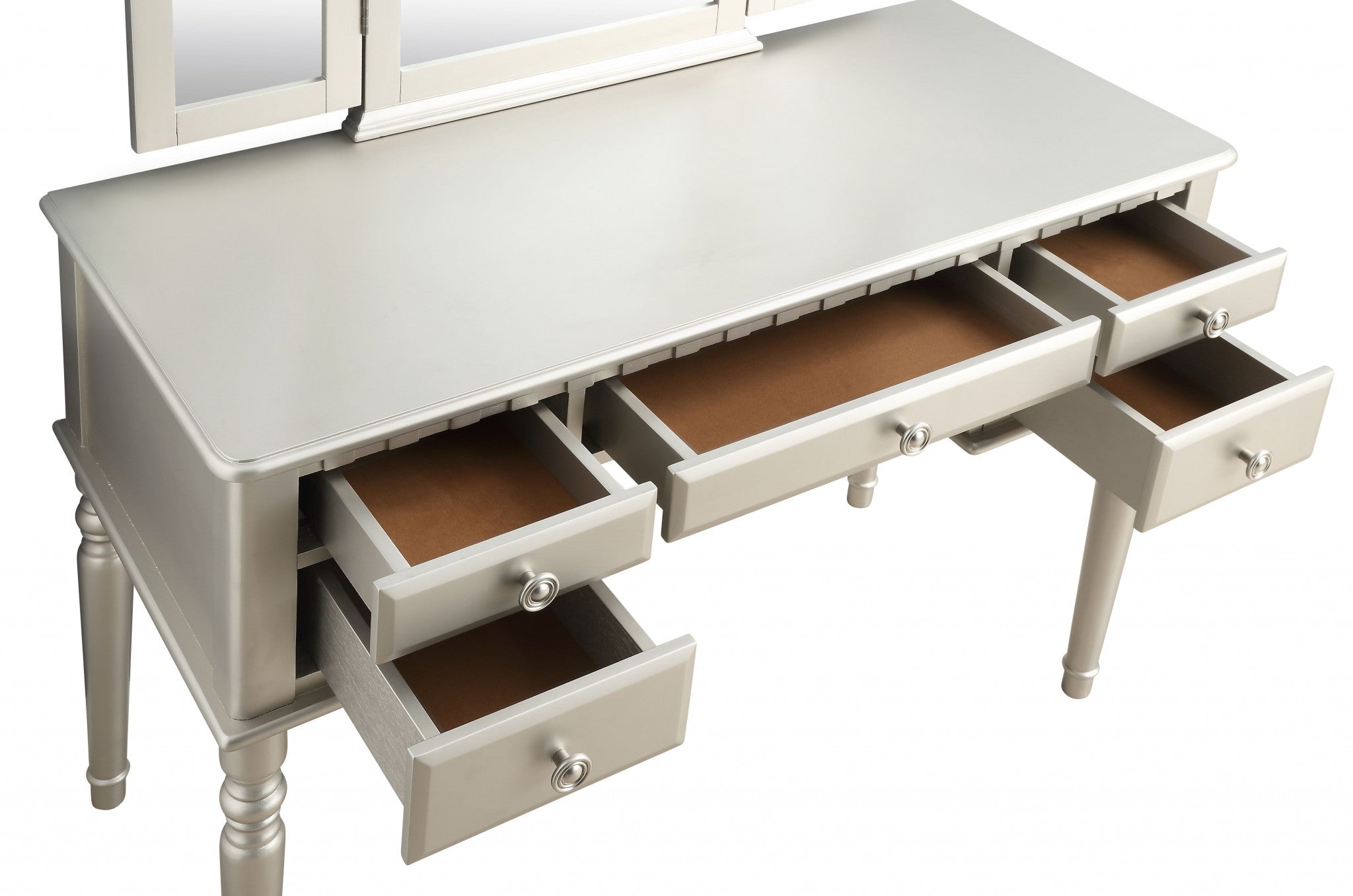 19" X 43" X 54" PU Silver Wood Mirror Upholstered (Seat) Vanity Set