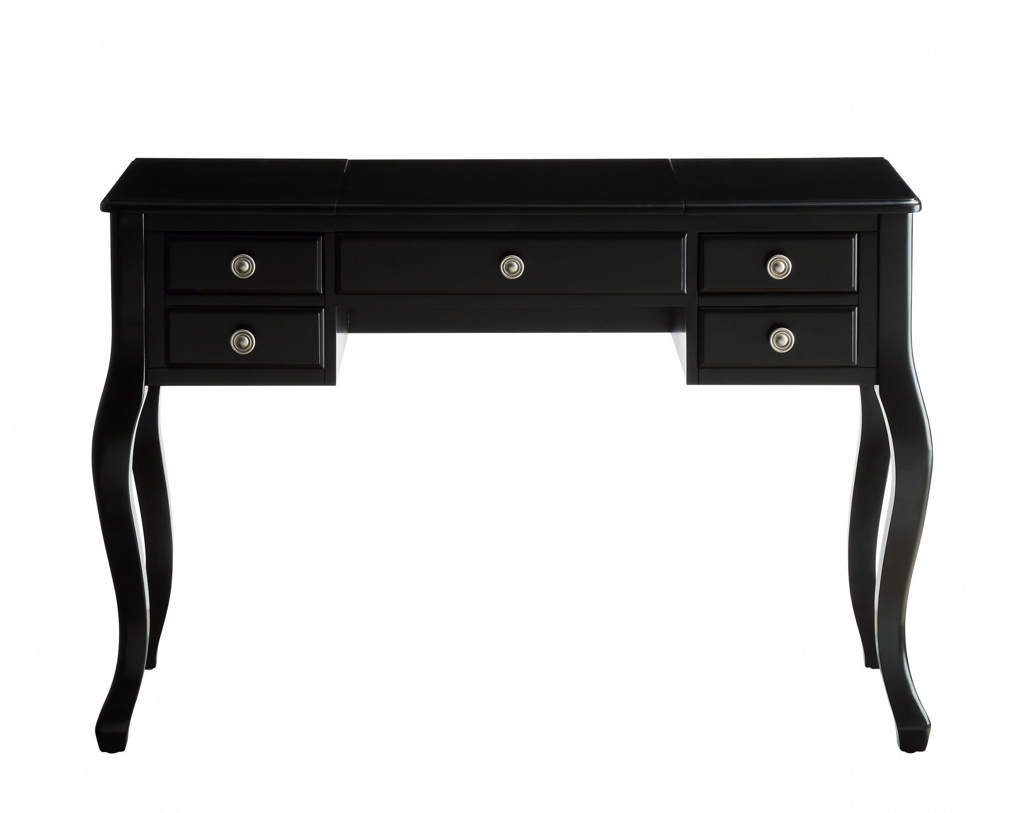 18" X 43" X 47" Tan Fabric Black Wood Mirror Upholstered (Seat) Vanity Set