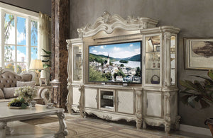 21" X 74" X 31" Bone White Wood Poly Resin Glass TV Console