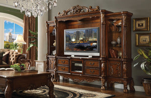 19" X 79" X 31" Cherry Oak Wood Poly Resin Glass TV Console