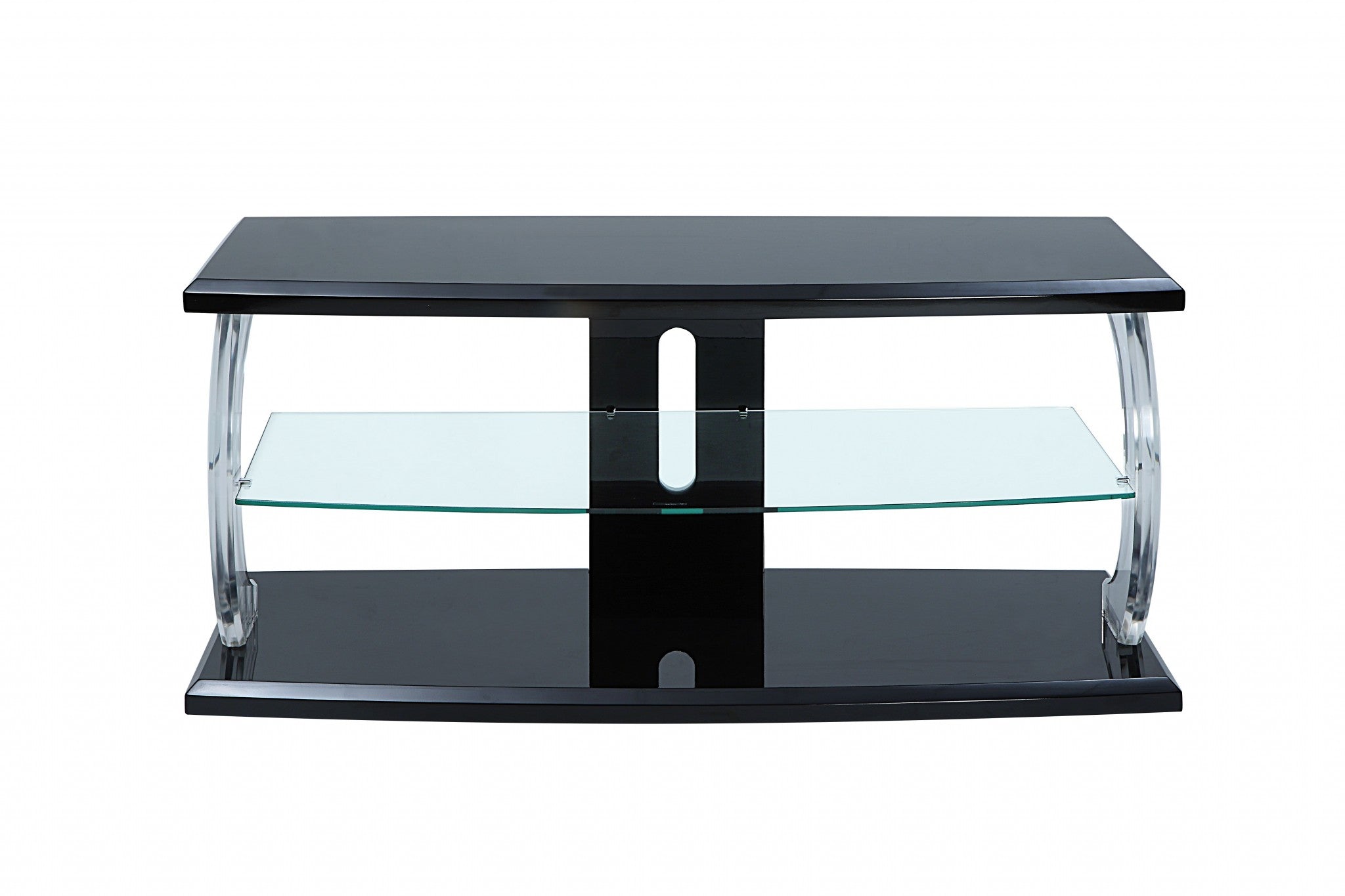 18" X 48" X 22" Black Clear Glass Wood Glass Veneer (Melamine) TV Stand (LED)