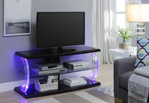 18" X 48" X 22" Black Clear Glass Wood Glass Veneer (Melamine) TV Stand (LED)