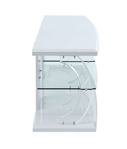 18" X 60" X 22" White Clear Glass Wood Veneer (Melamine) TV Stand (LED)