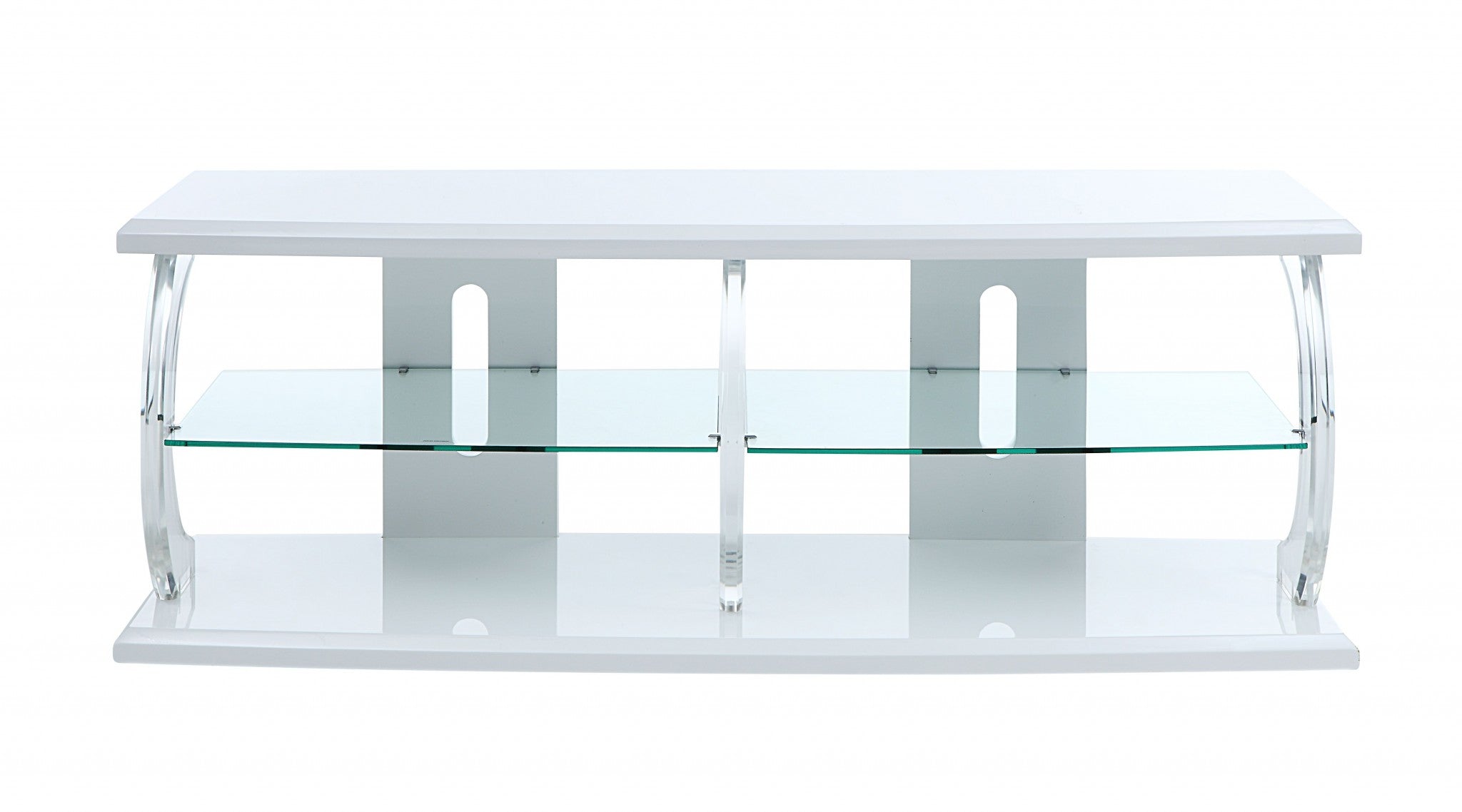 18" X 60" X 22" White Clear Glass Wood Veneer (Melamine) TV Stand (LED)