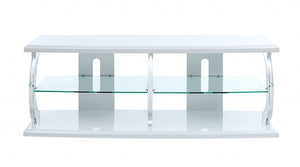 18" X 60" X 22" White Clear Glass Wood Veneer (Melamine) TV Stand (LED)