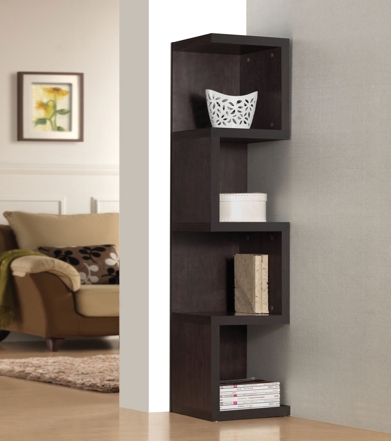 14" X 14" X 59" Espresso Wood Veneer (PU Paper) Bookcase - Large S Shelf