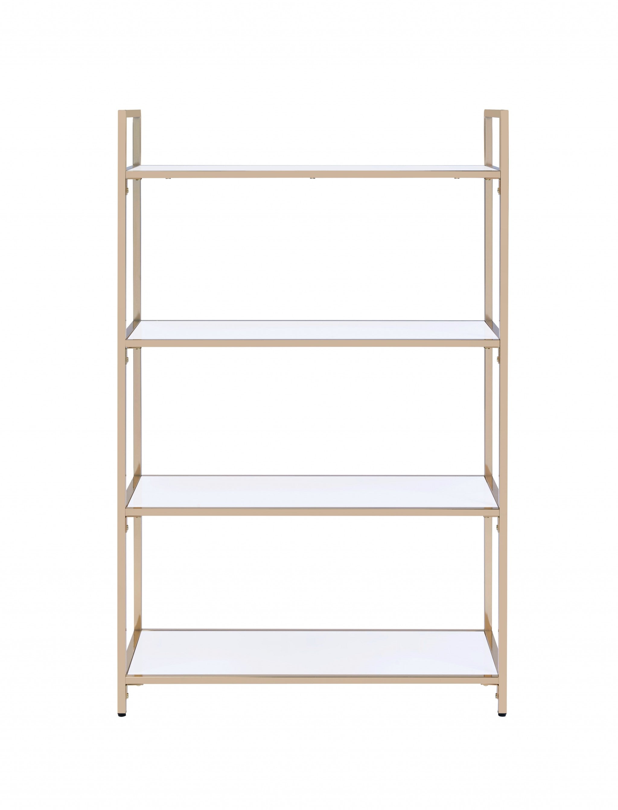16" X 37" X 60" White High Gloss Gold Metal Wood Bookshelf