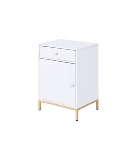 16" X 20" X 30" White High Gloss Gold Metal Wood Cabinet