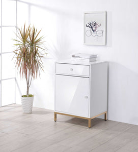 16" X 20" X 30" White High Gloss Gold Metal Wood Cabinet