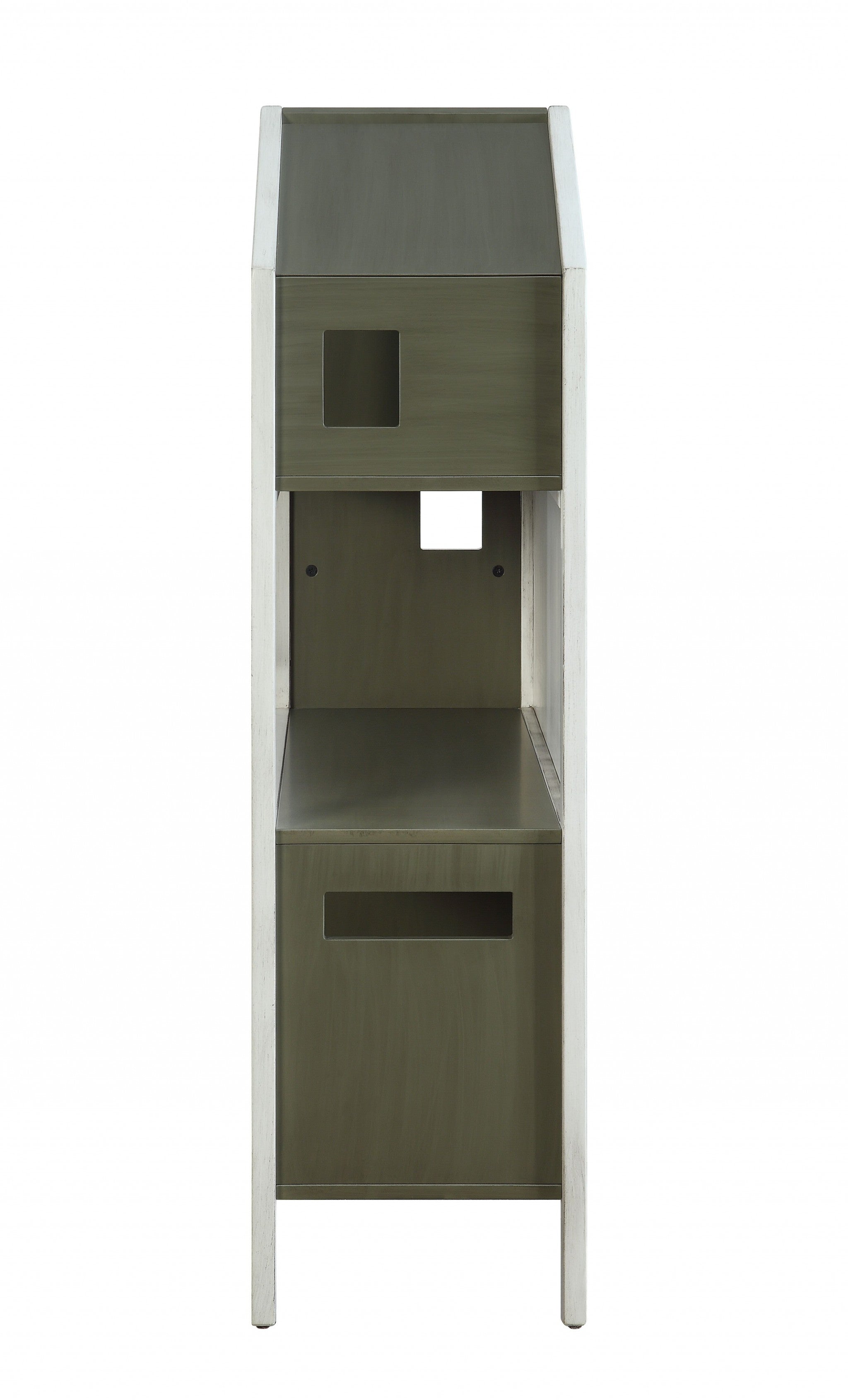 14" X 33" X 50" Weathered White Washed Gray Wood Bookcase