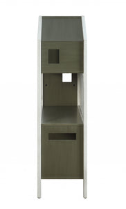 14" X 33" X 50" Weathered White Washed Gray Wood Bookcase