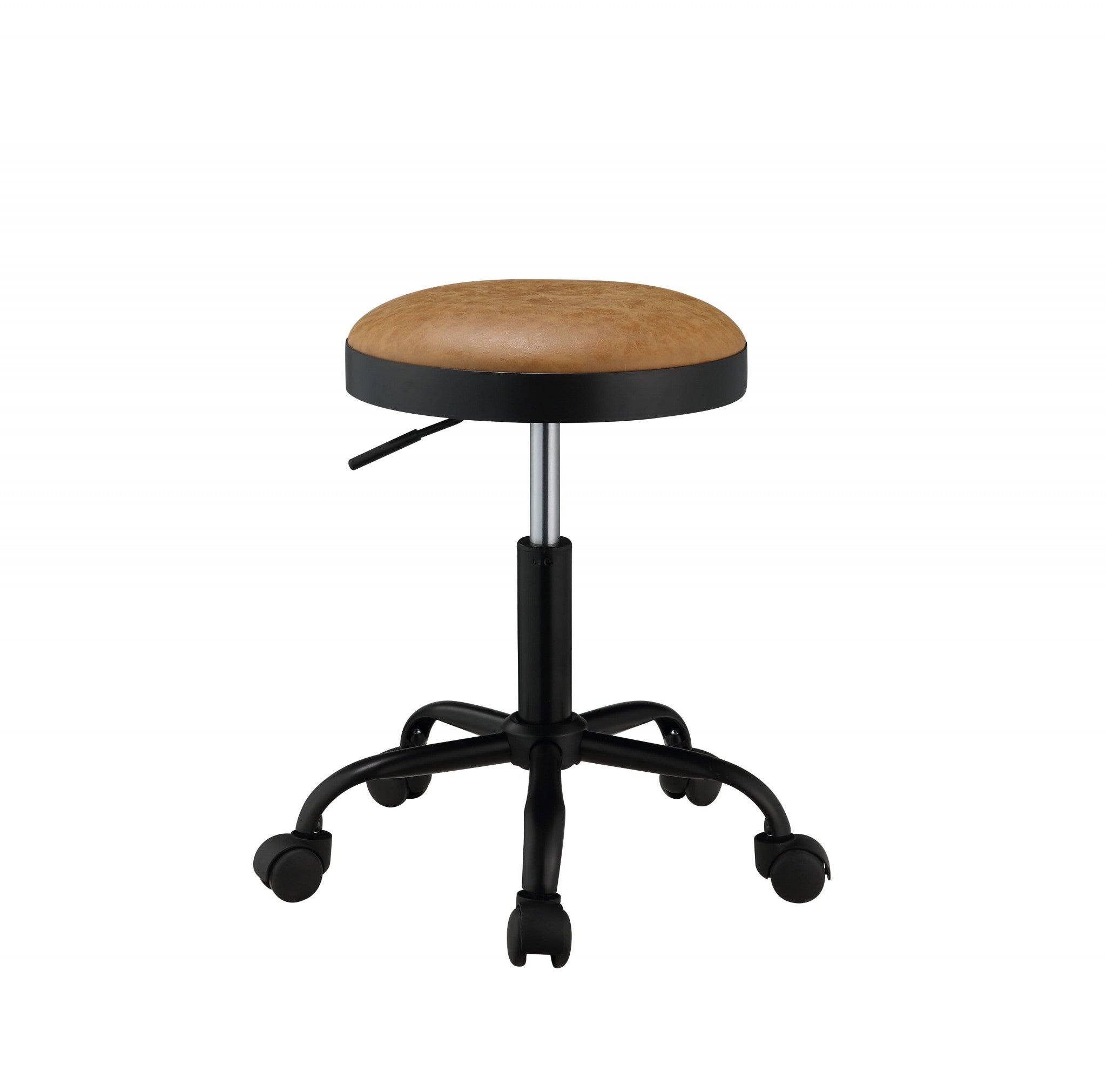 17" X 17" X 24" Vintage Caramel PU Black Metal Upholstered Adjustable Stool w/Swivel (Set of 2)