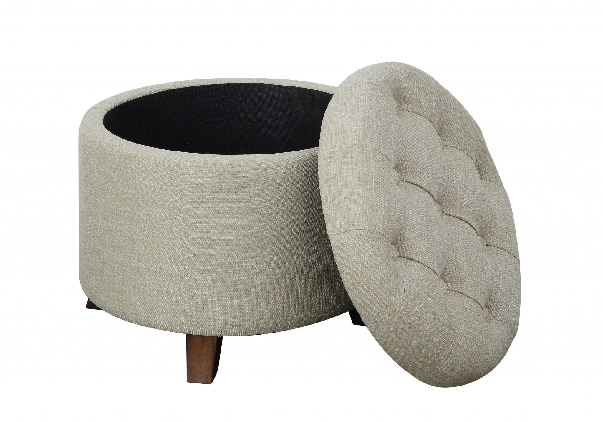 20" X 20" X 17" Tan Linen Upholstery Wood Leg Ottoman w/Storage