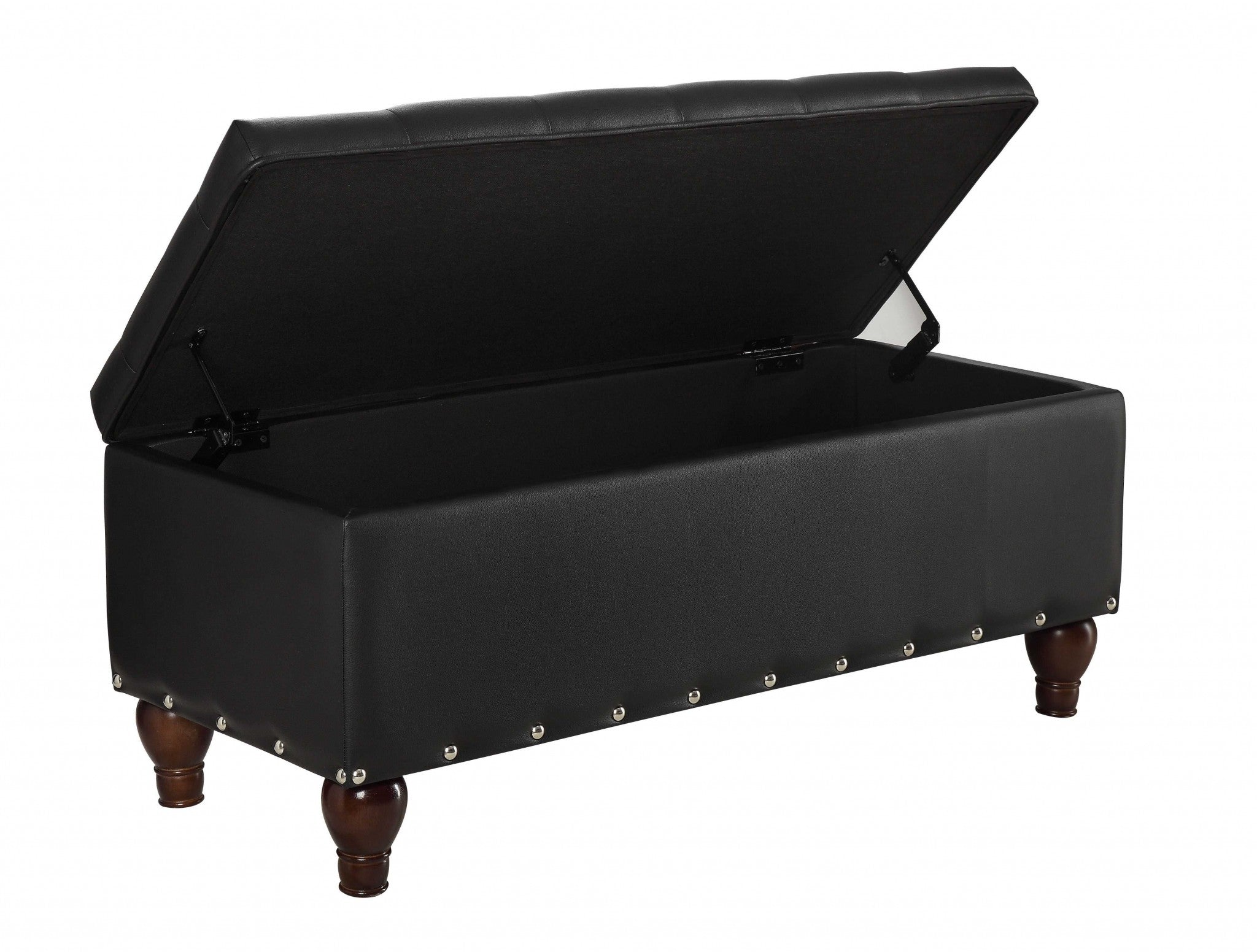 18" X 42" X 18" Black PU Upholstery Wood Leg Bench w/Storage