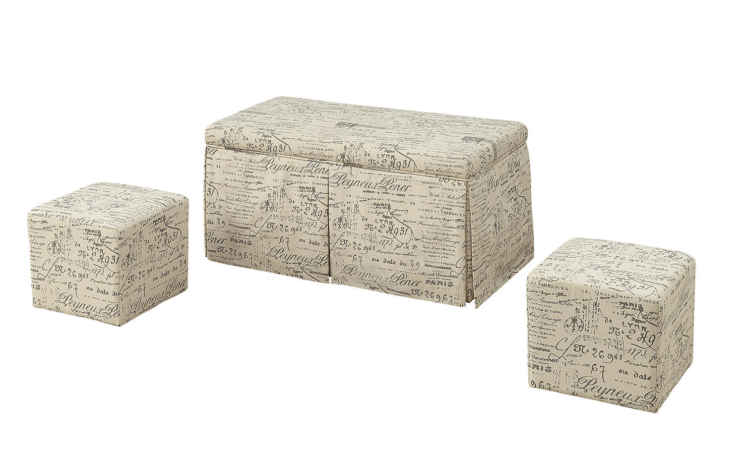 18" X 36" X 18" Pattern Fabric Upholstery 3Pc Pk Bench & Ottomans