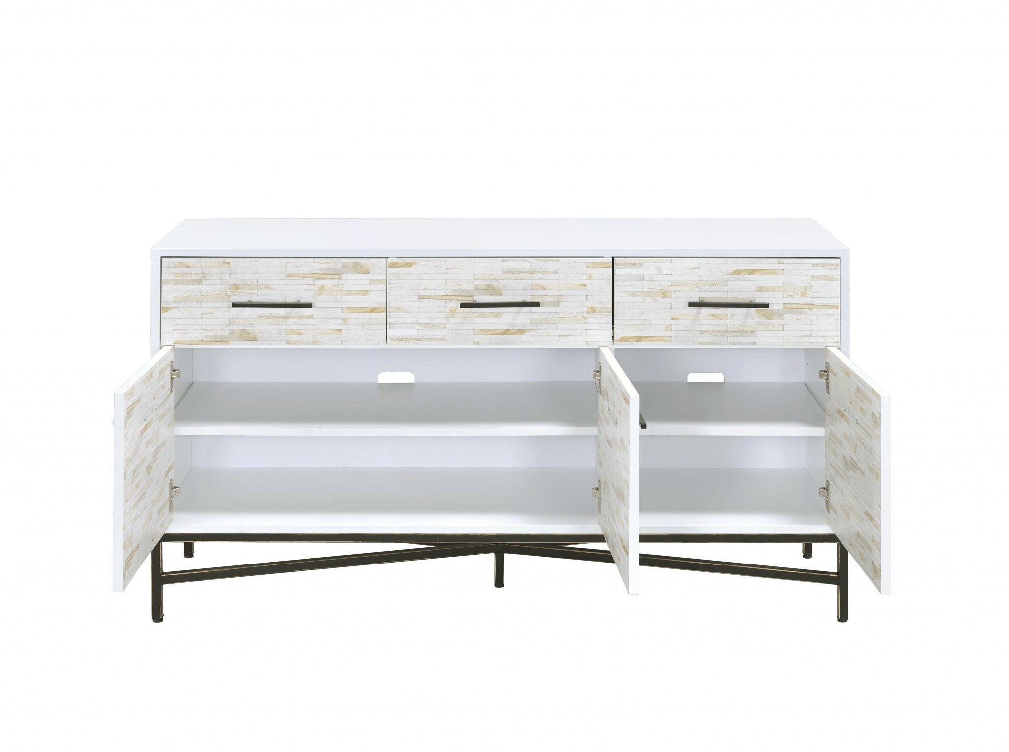 18" X 54" X 30" White Weathered Wood Pattern Metal Console Table