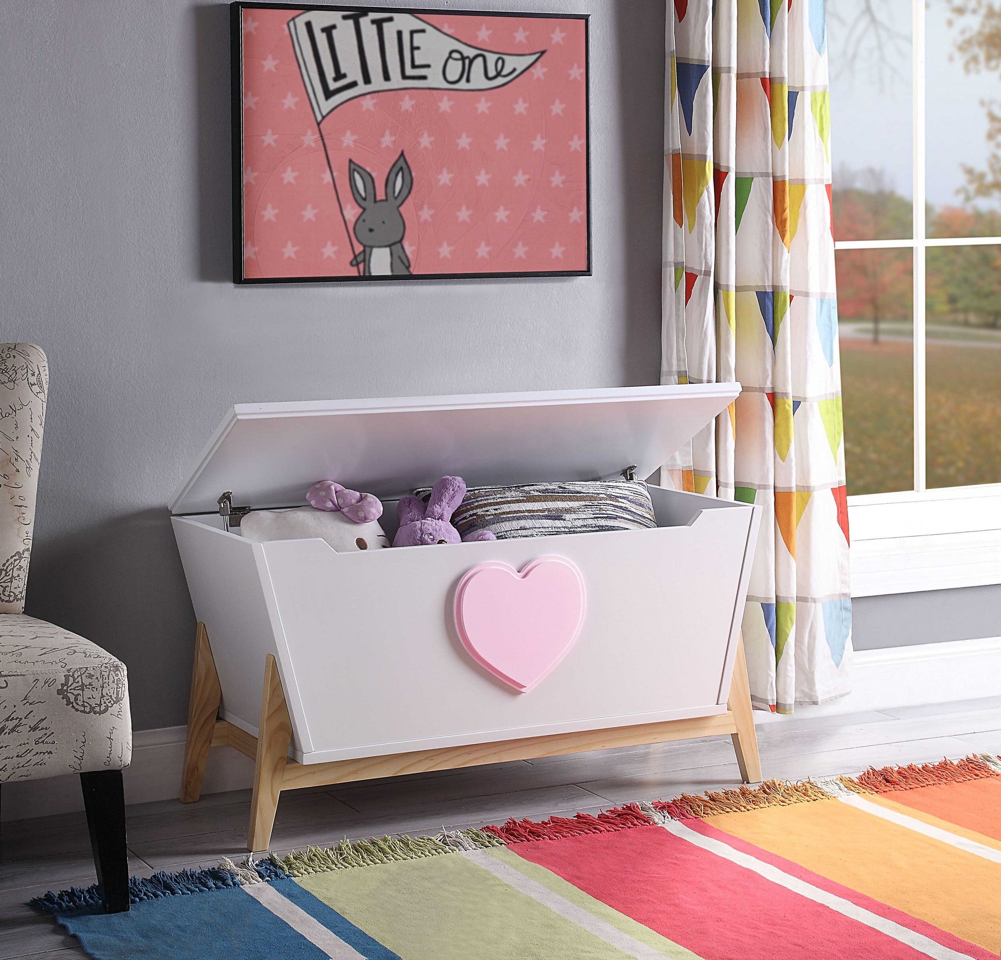 16" X 37" X 20" White Pink Wood Youth Chest