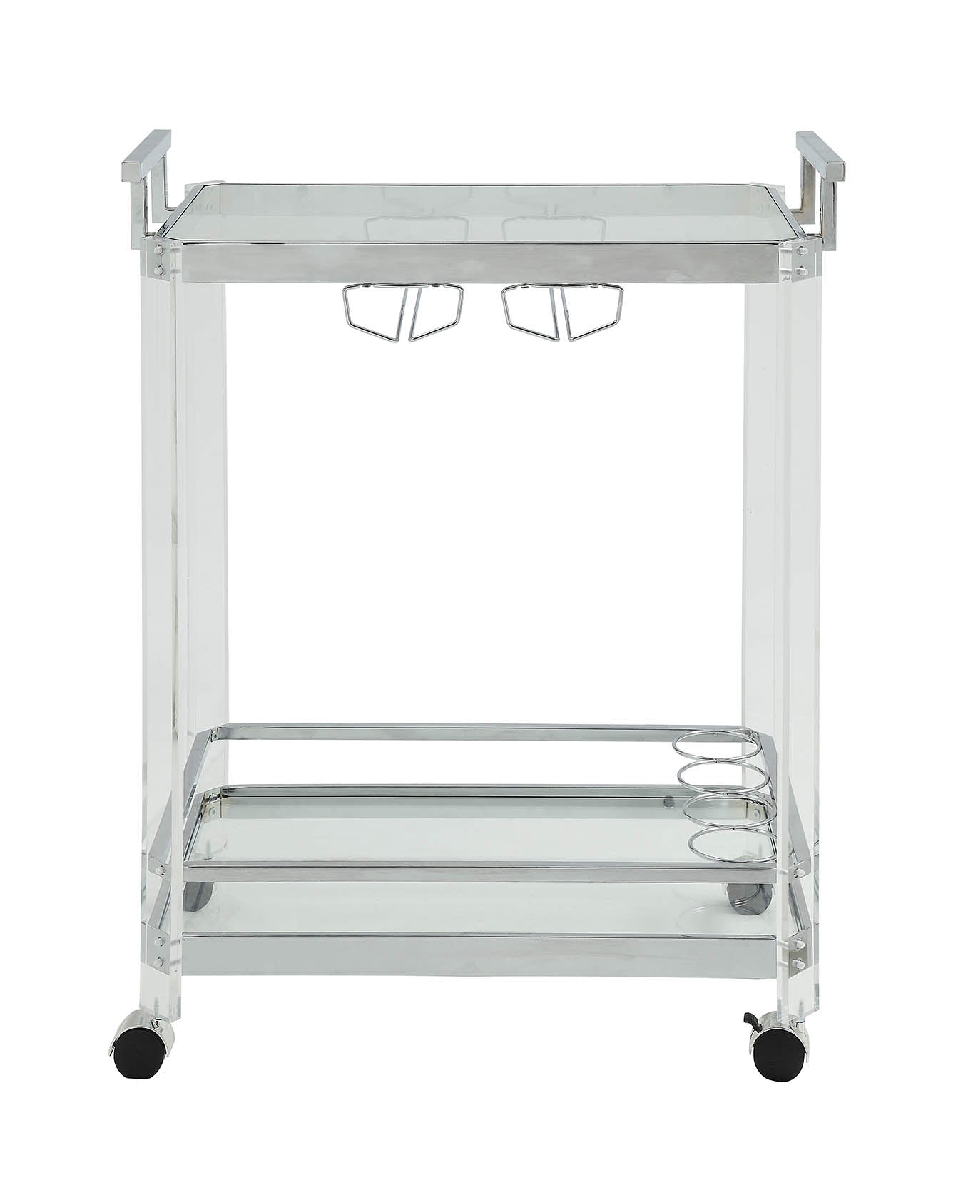17" X 29" X 35" Chrome Clear Glass Metal Acrylic Serving Cart