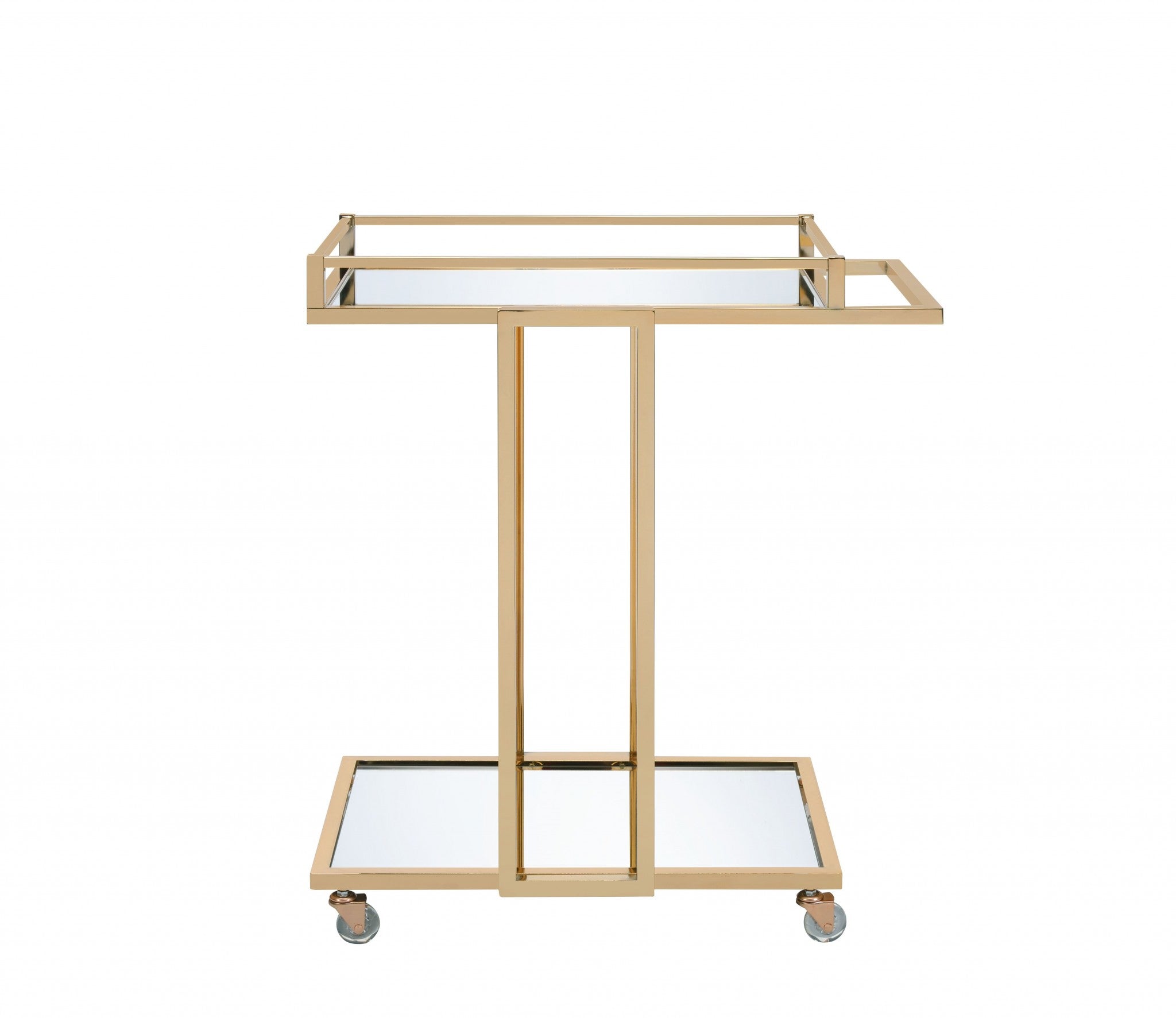 17" X 29" X 33" Gold Metal Mirror Casters Serving Cart