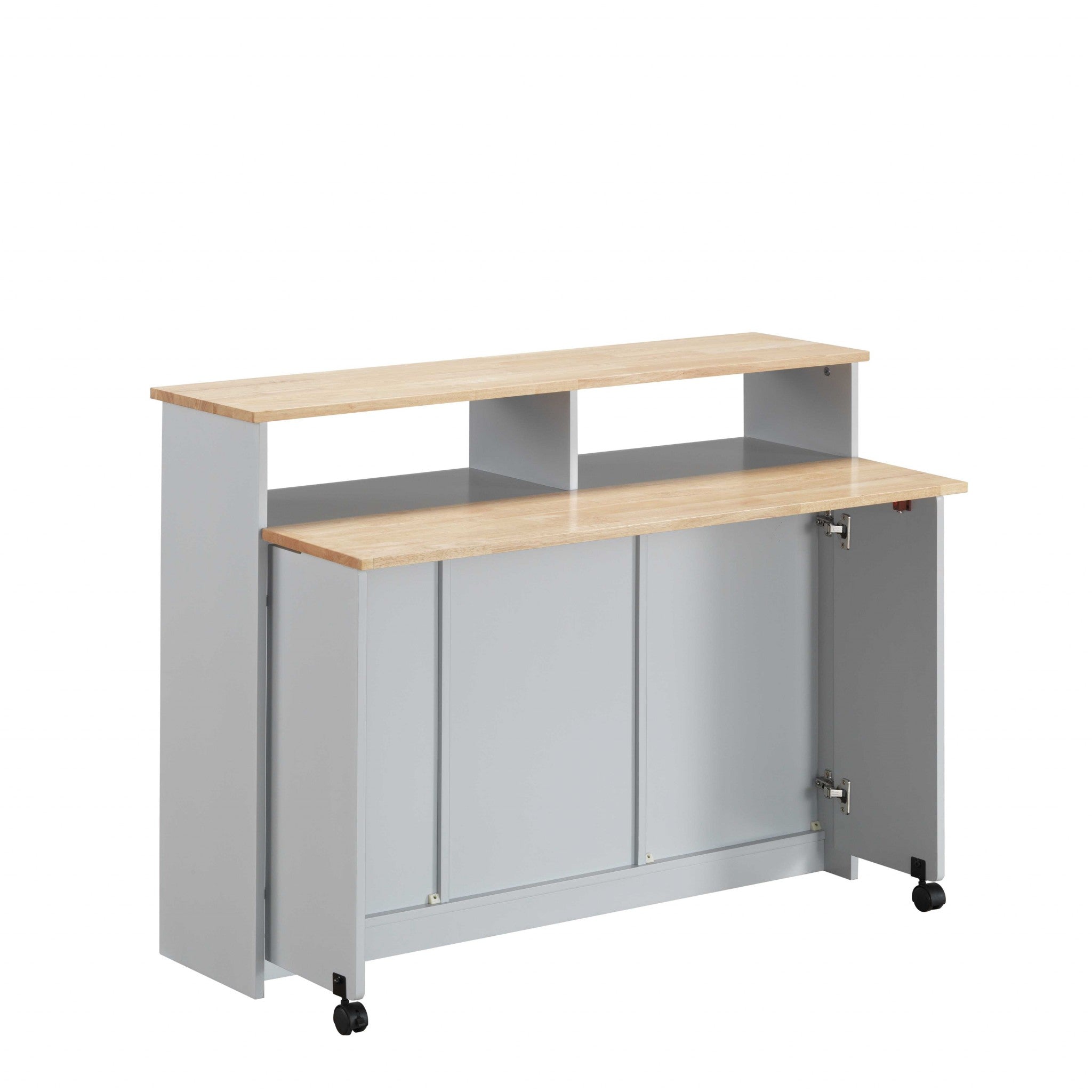 23" X 47" X 37" Natural Gray Wood Casters Kitchen Cart