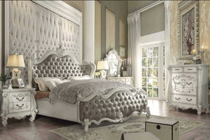 88" X 101" X 76" Vintage Gray PU Bone White Wood Poly Resin Upholstery California King Bed