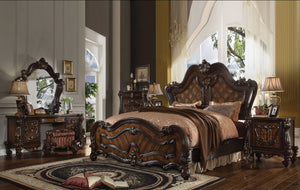 86" X 97" X 75" Cherry Oak Wood Poly Resin California King Bed