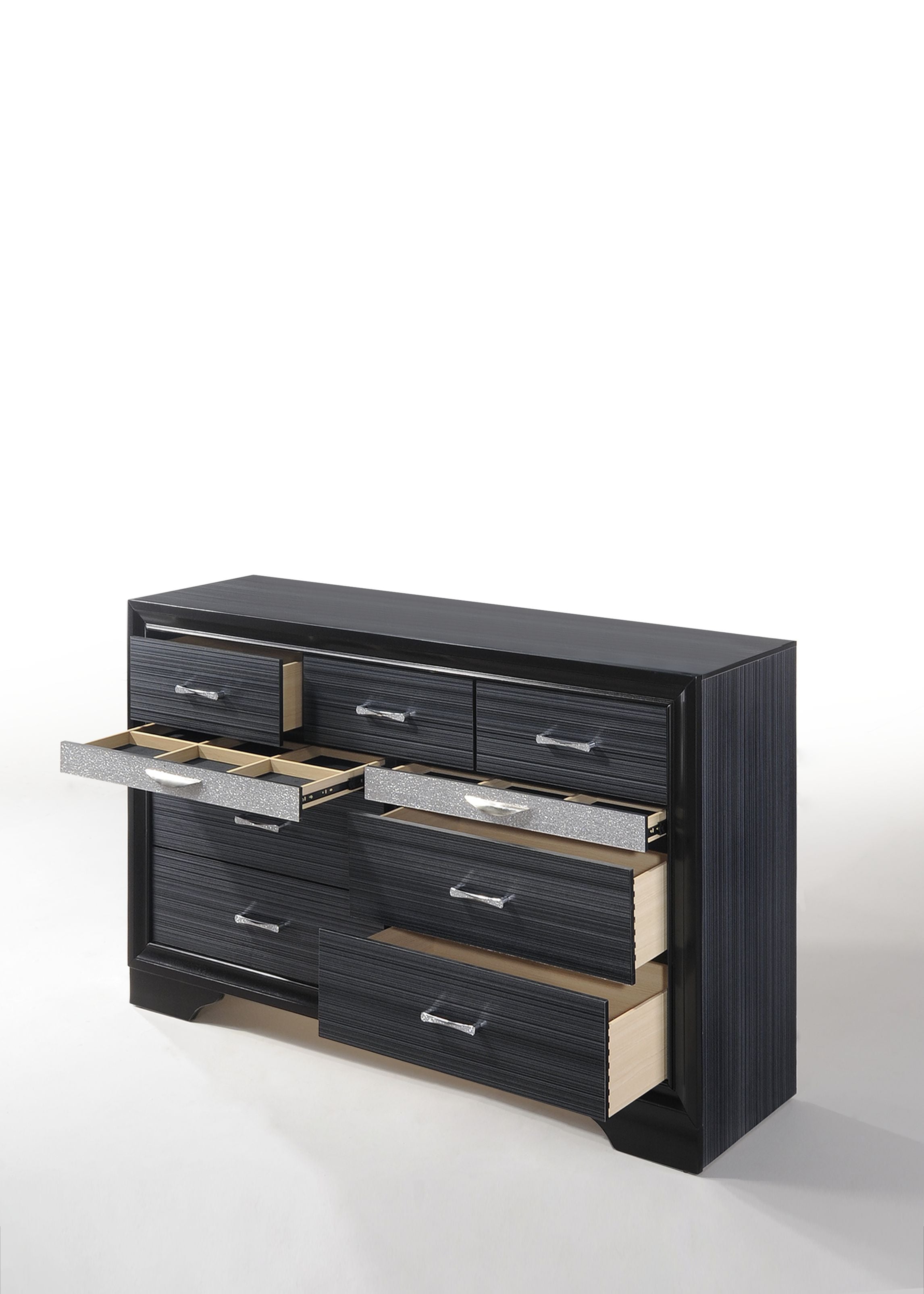 39" Contemporary Black Wood Finish Dresser with 9 Drawers