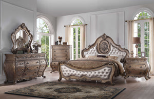 89" X 89" X 76" PU Vintage Oak Wood Upholstery King Bed