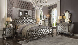 73" X 99" X 72" Silver PU Antique Platinum Upholstery Poly Resin Queen Bed