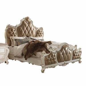 89" X 89" X 78" PU Antique Pearl Wood Poly Resin Upholstery Eastern King Bed