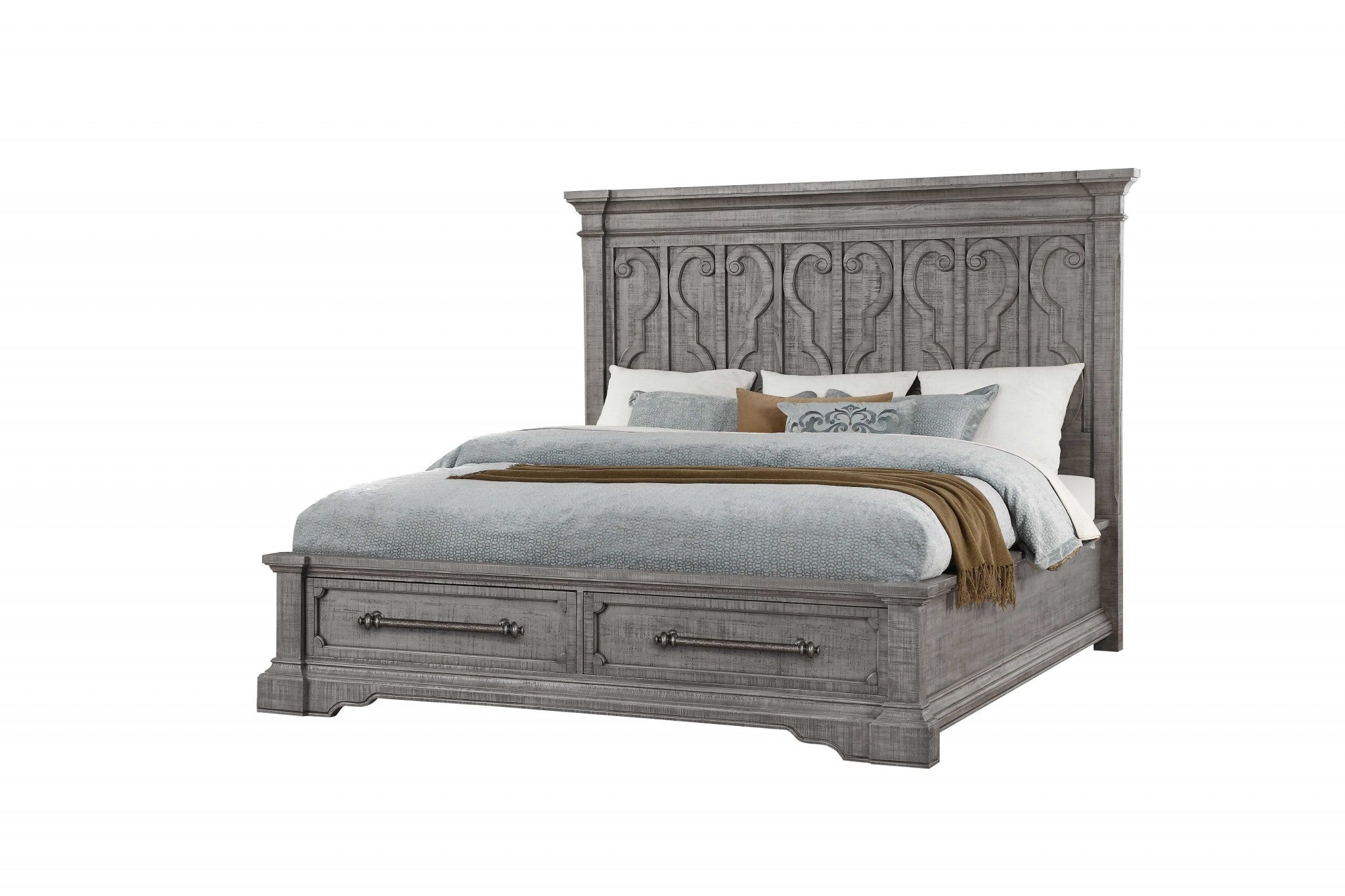 85" X 91" X 68" Salvaged Natural Wood Eastern King Bed w/Storage