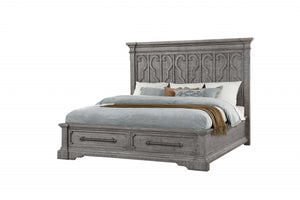 85" X 91" X 68" Salvaged Natural Wood Eastern King Bed w/Storage