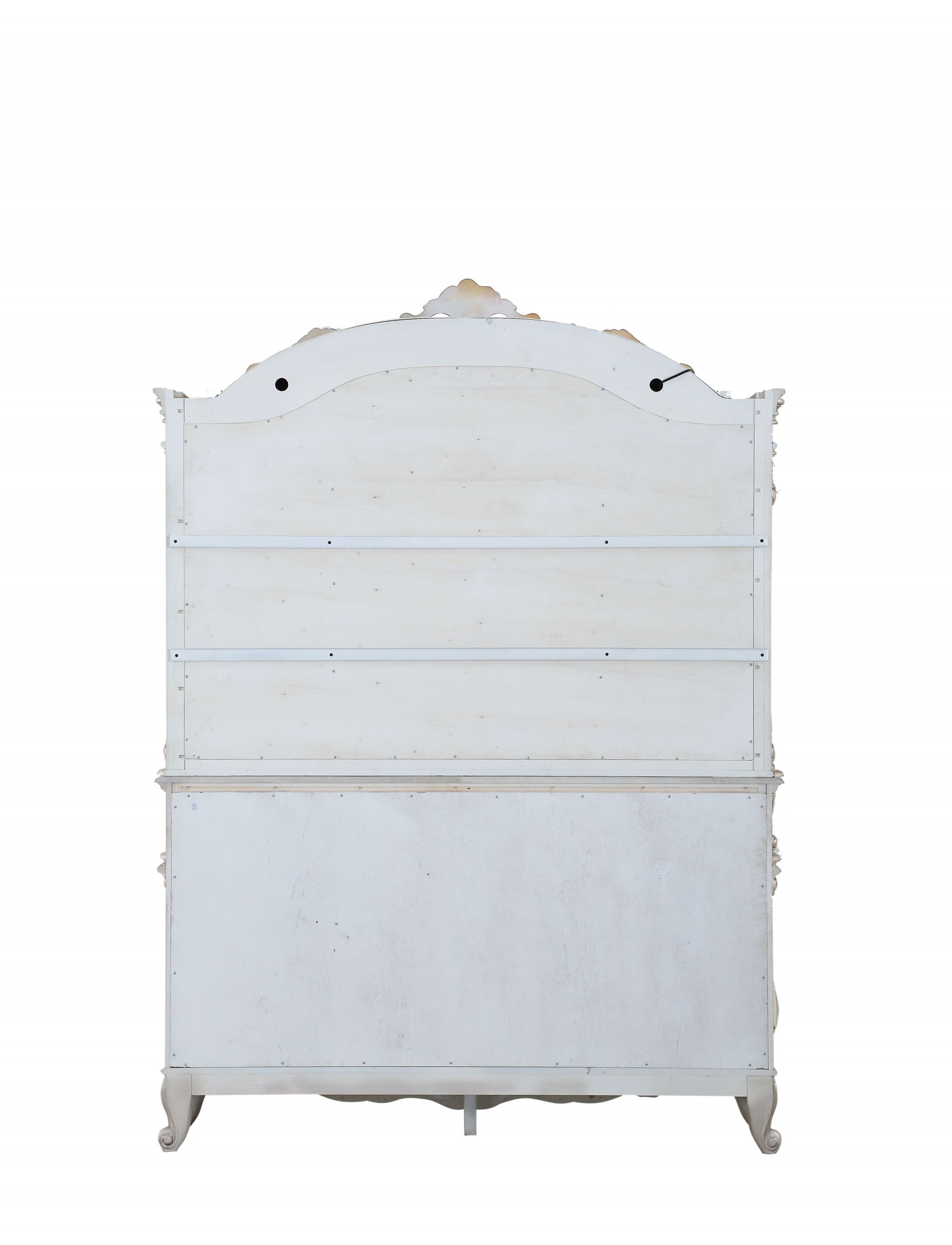 24" X 75" X 106" Antique White Wood Glass Mirror Hutch & Buffet