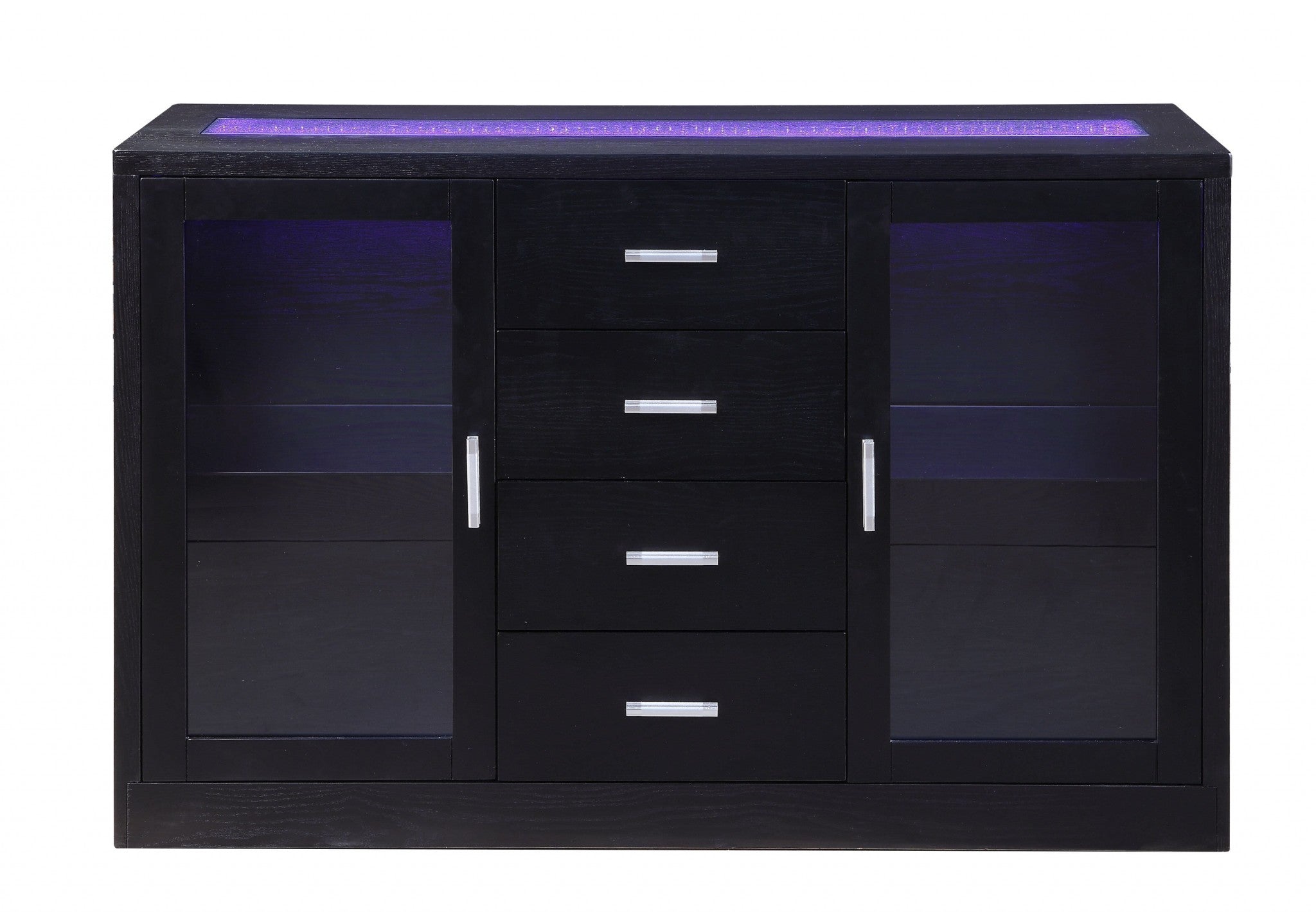 18" X 52" X 34" Black Wood LED Glass Server