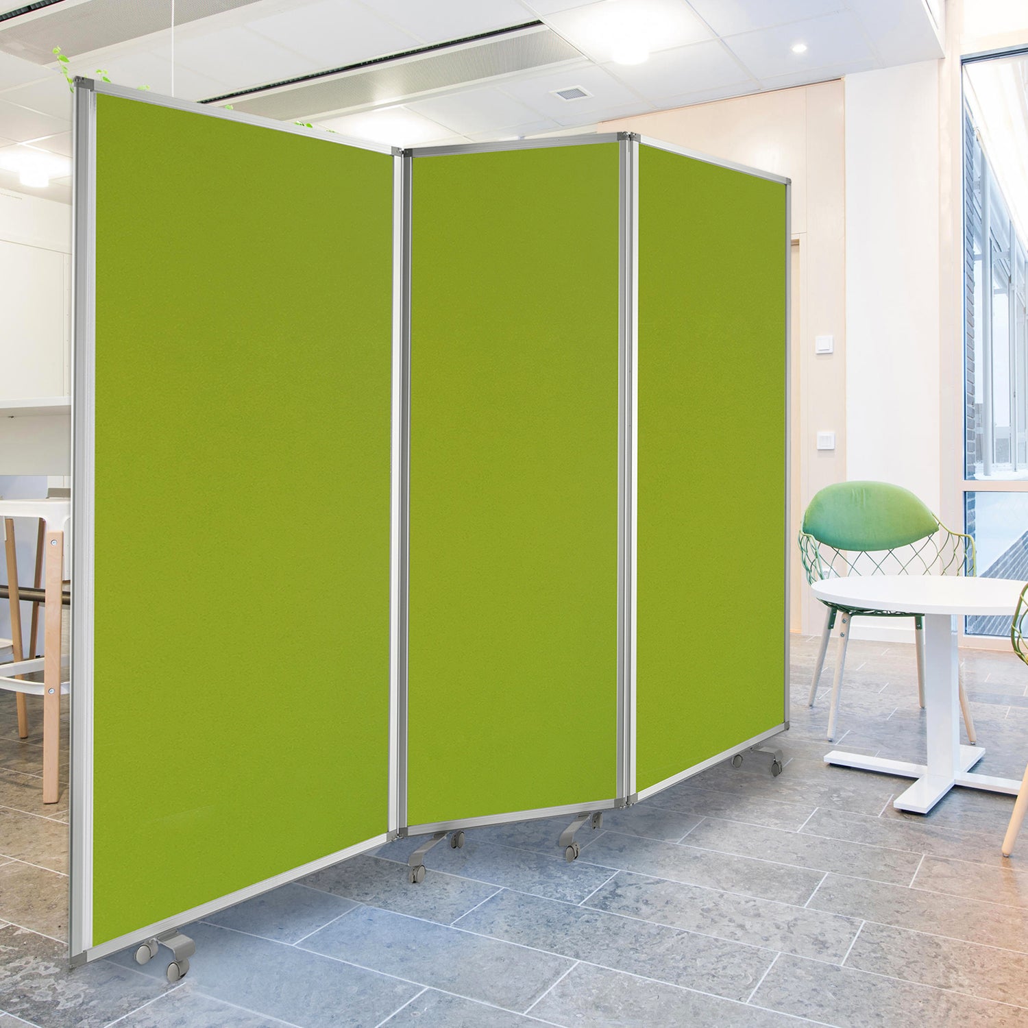 Green Rolling 3 Panel Room Divider Screen
