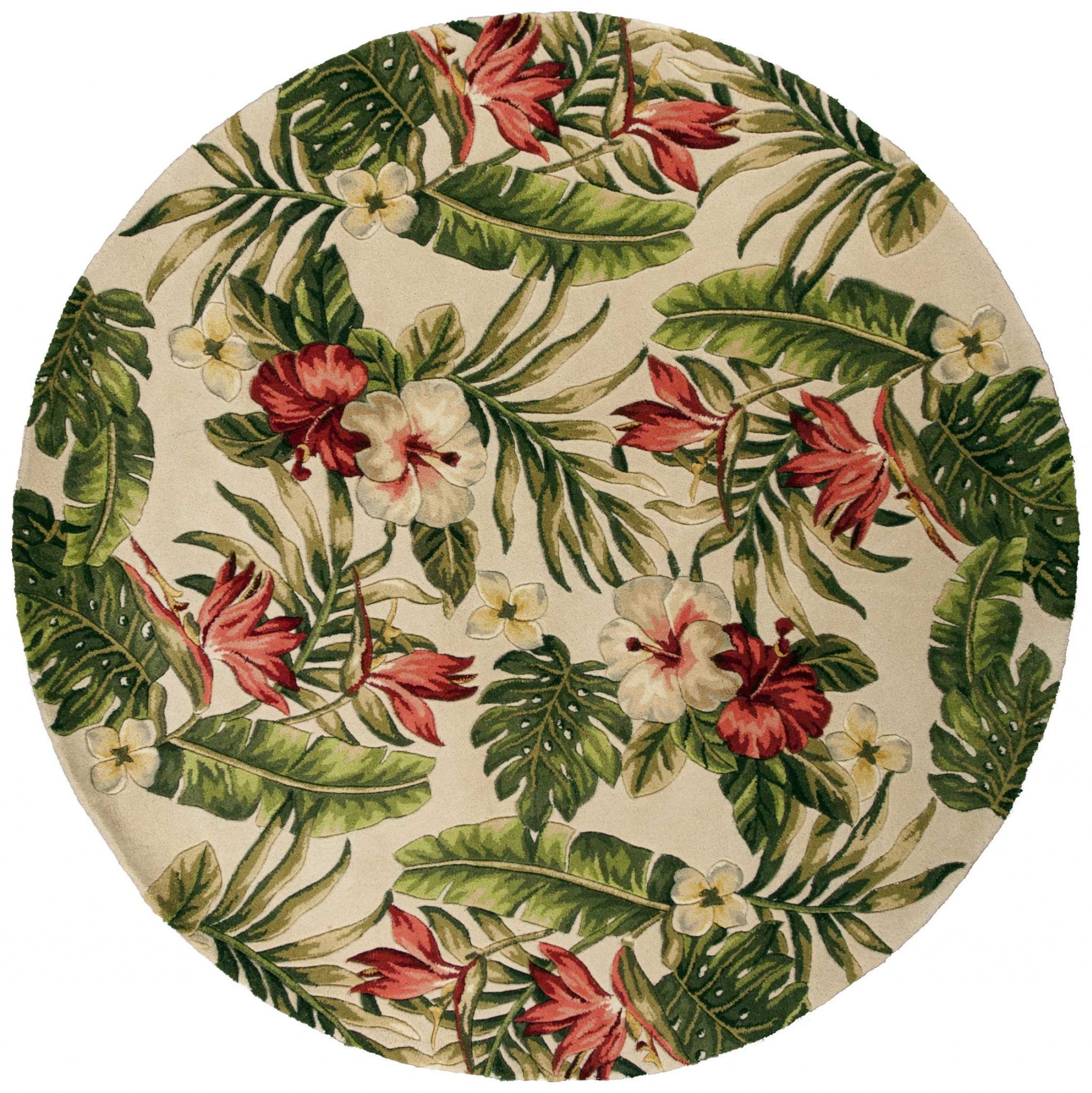 5' Round  Wool Ivory  Area Rug