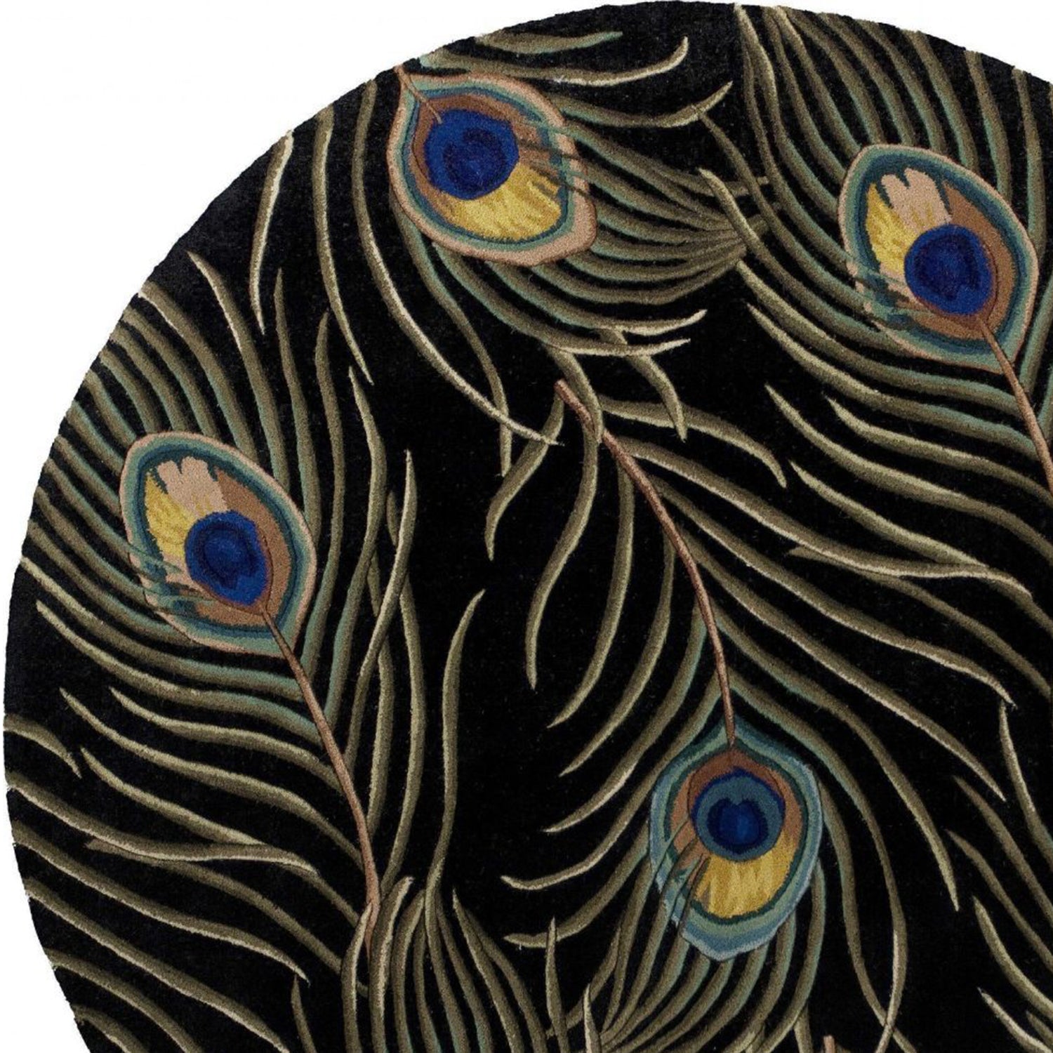 5' Round  Wool Black Area Rug